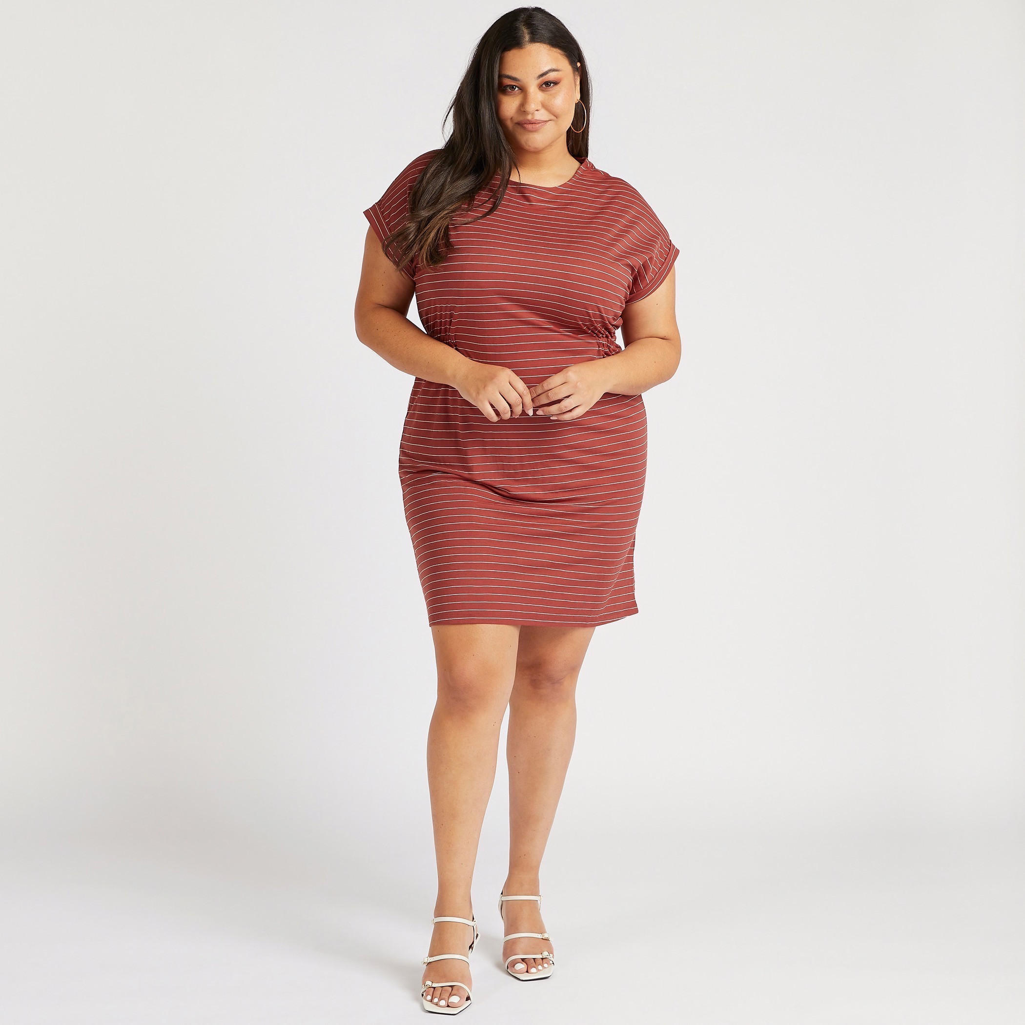 Striped Mini Shift Dress with Cap Sleeves-women-clothing-dresses-image-2