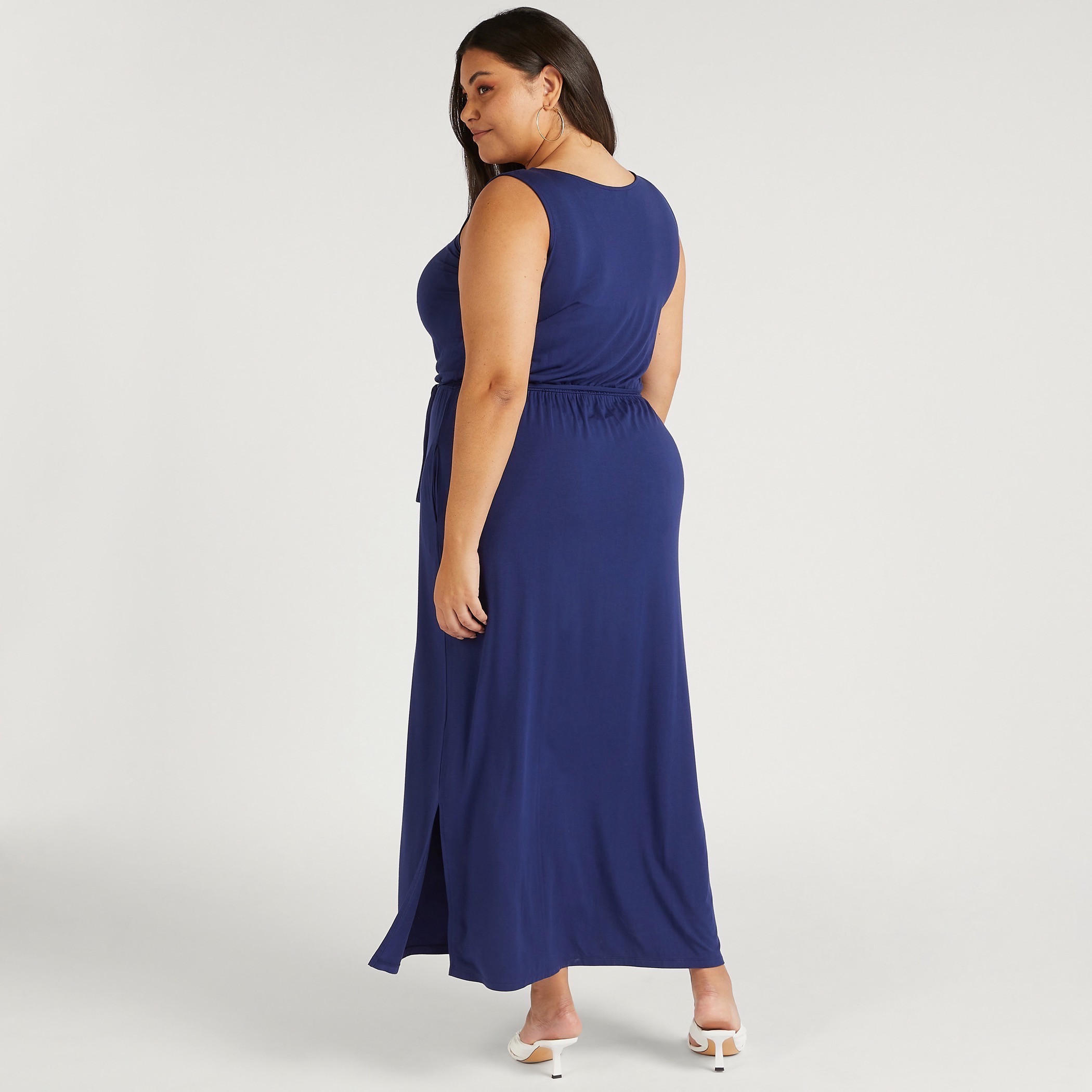 Solid Maxi A-line Sleeveless Dress with Pockets and Tie-Up Belt-women-clothing-dresses-image-4