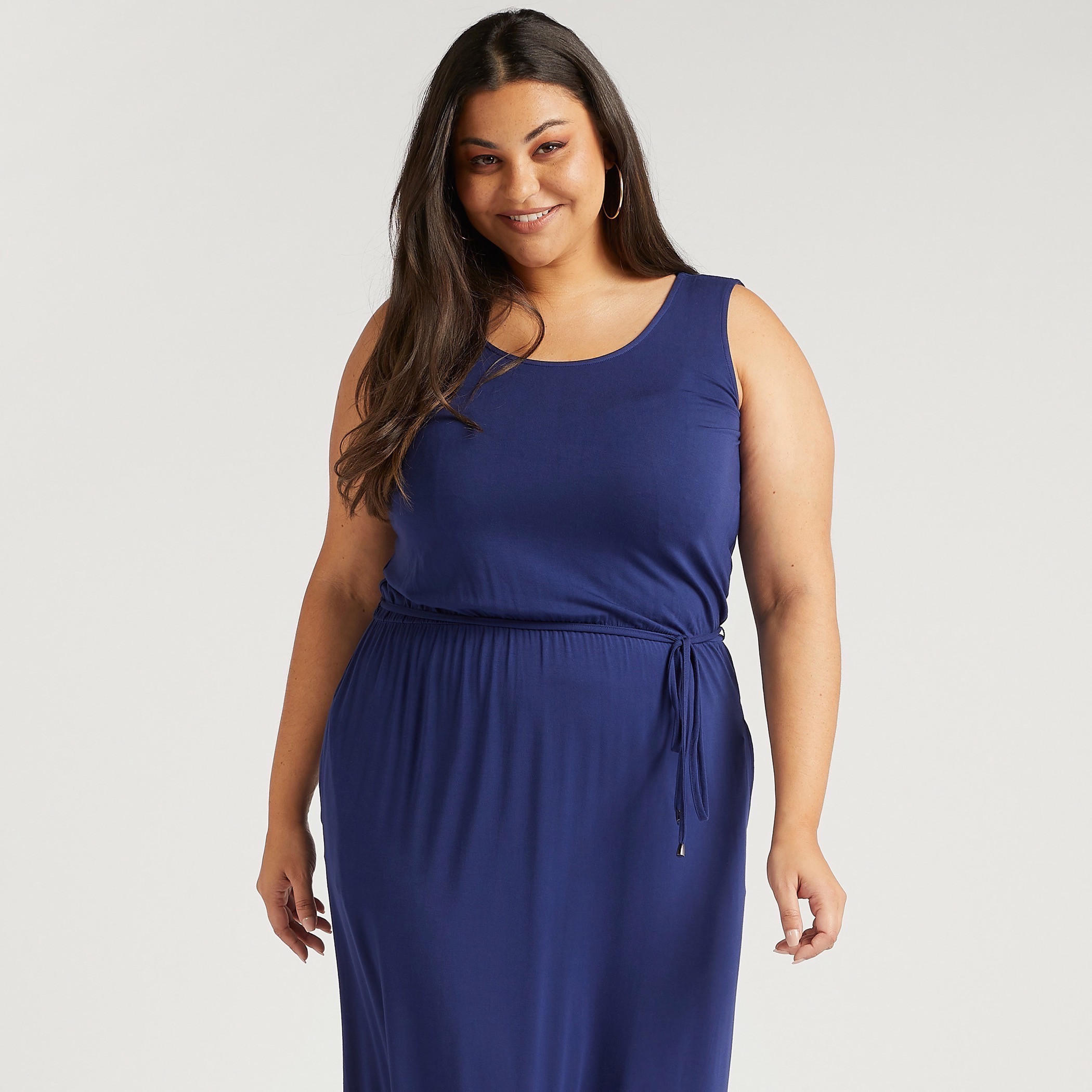 Solid Maxi A-line Sleeveless Dress with Pockets and Tie-Up Belt-women-clothing-dresses-image-5