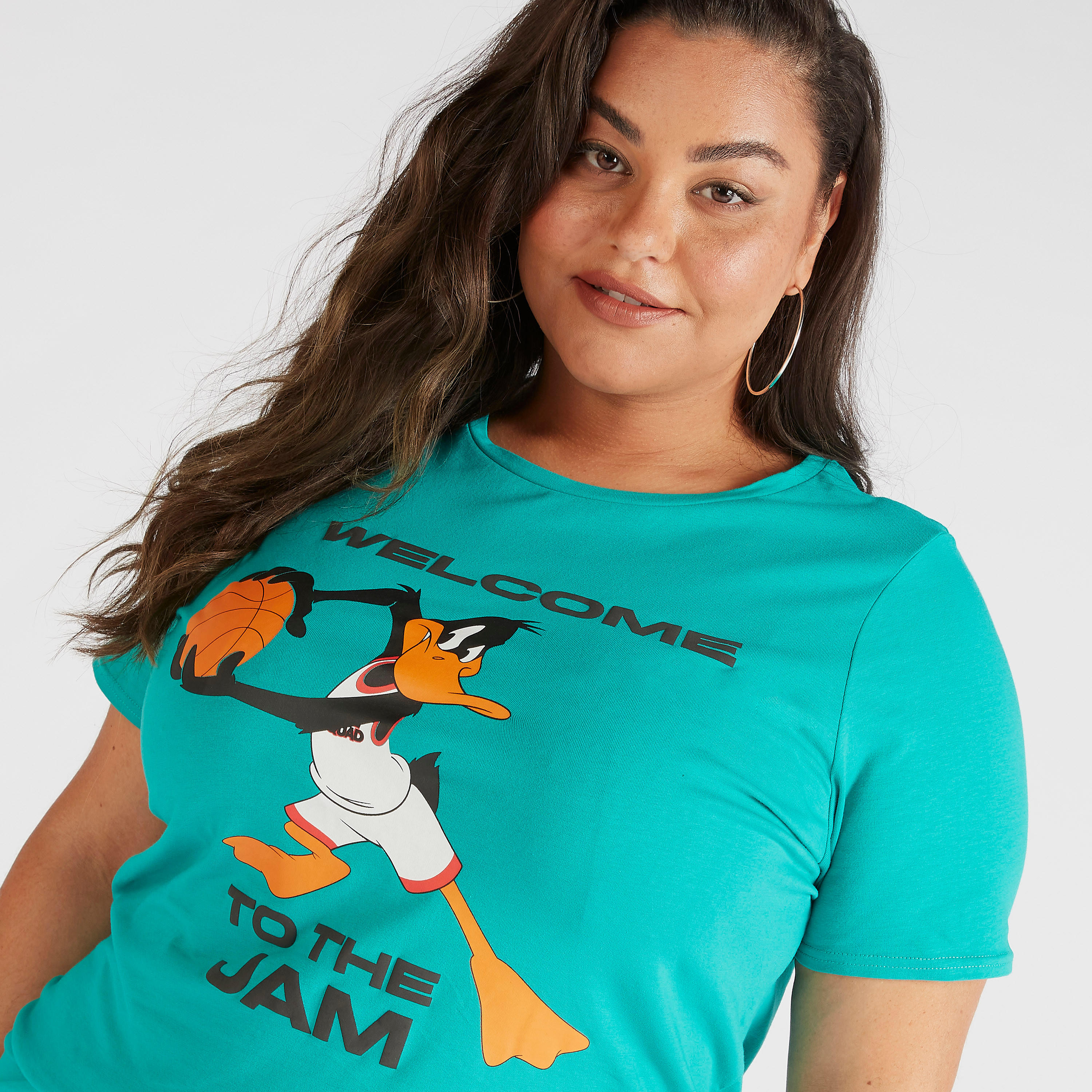 Daffy Duck Print Crew Neck T-shirt with Short Sleeves-women-clothing-tshirts-image-3