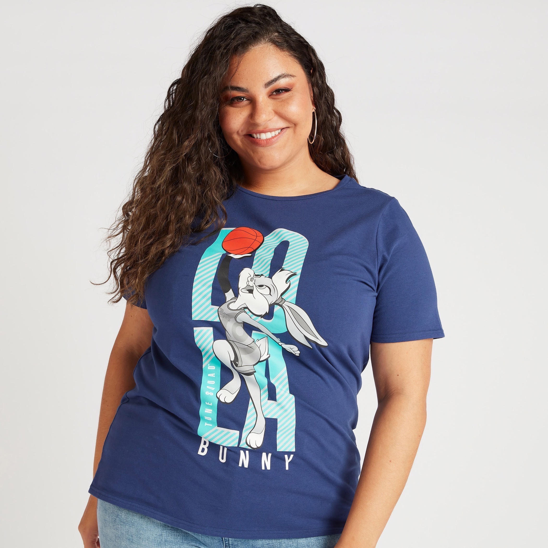 Lola Bunny Print Crew Neck T-shirt with Short Sleeves-women-clothing-tshirts-image-1