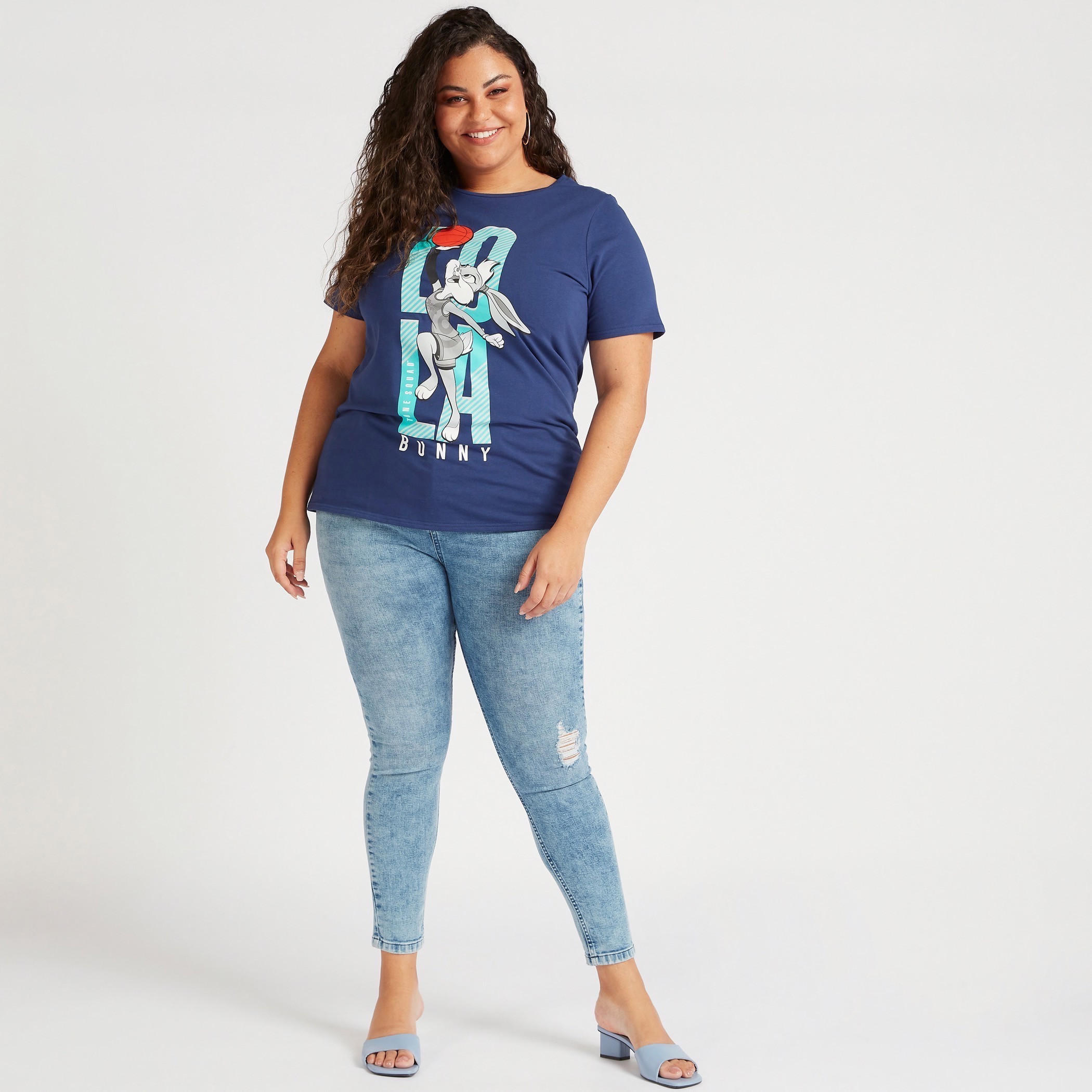 Lola Bunny Print Crew Neck T-shirt with Short Sleeves-women-clothing-tshirts-image-2
