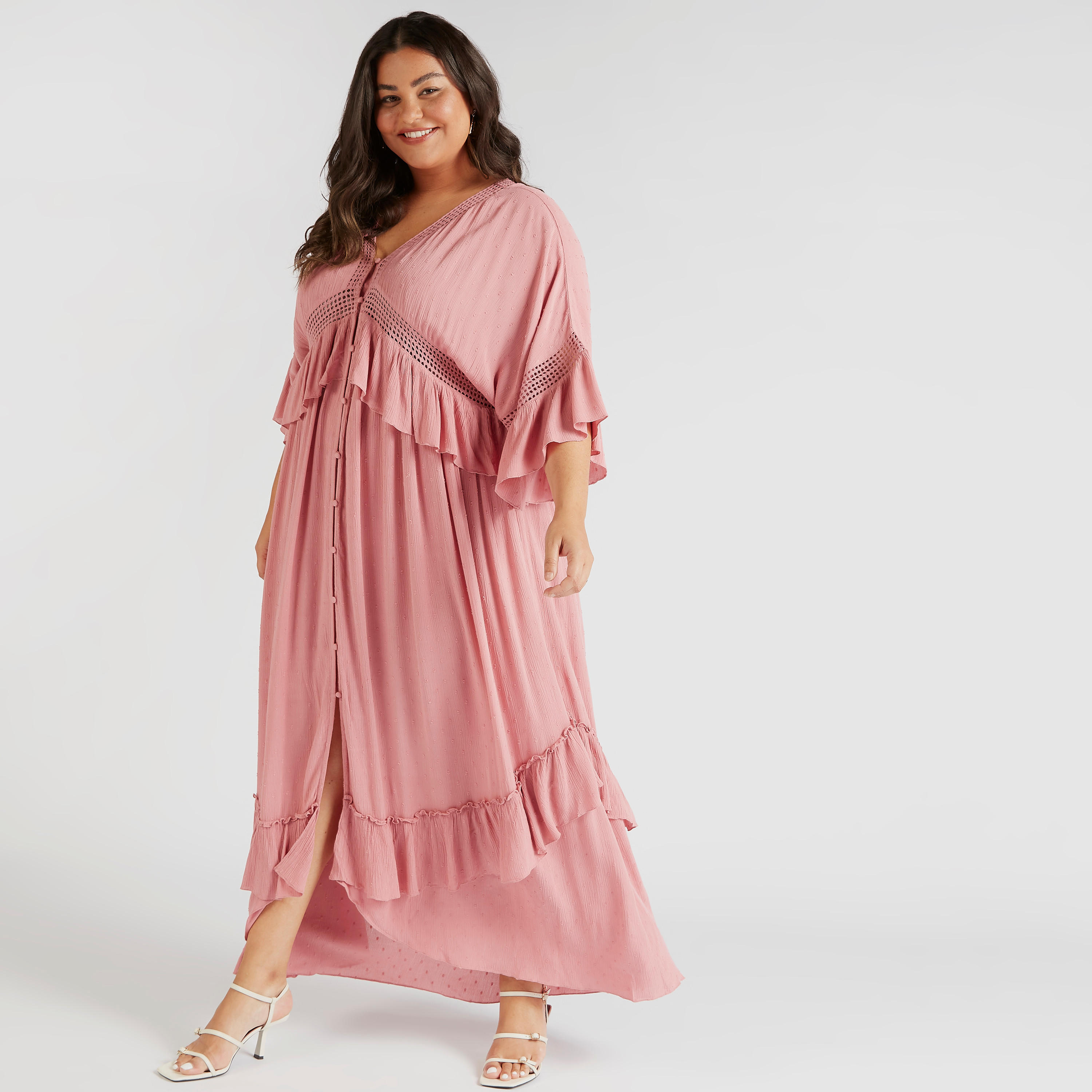 كيمونو طويل بياقة V وأكمام كشكش وتفاصيل شيفلي-women-clothing-shirtsandblouses-blouses-image-1