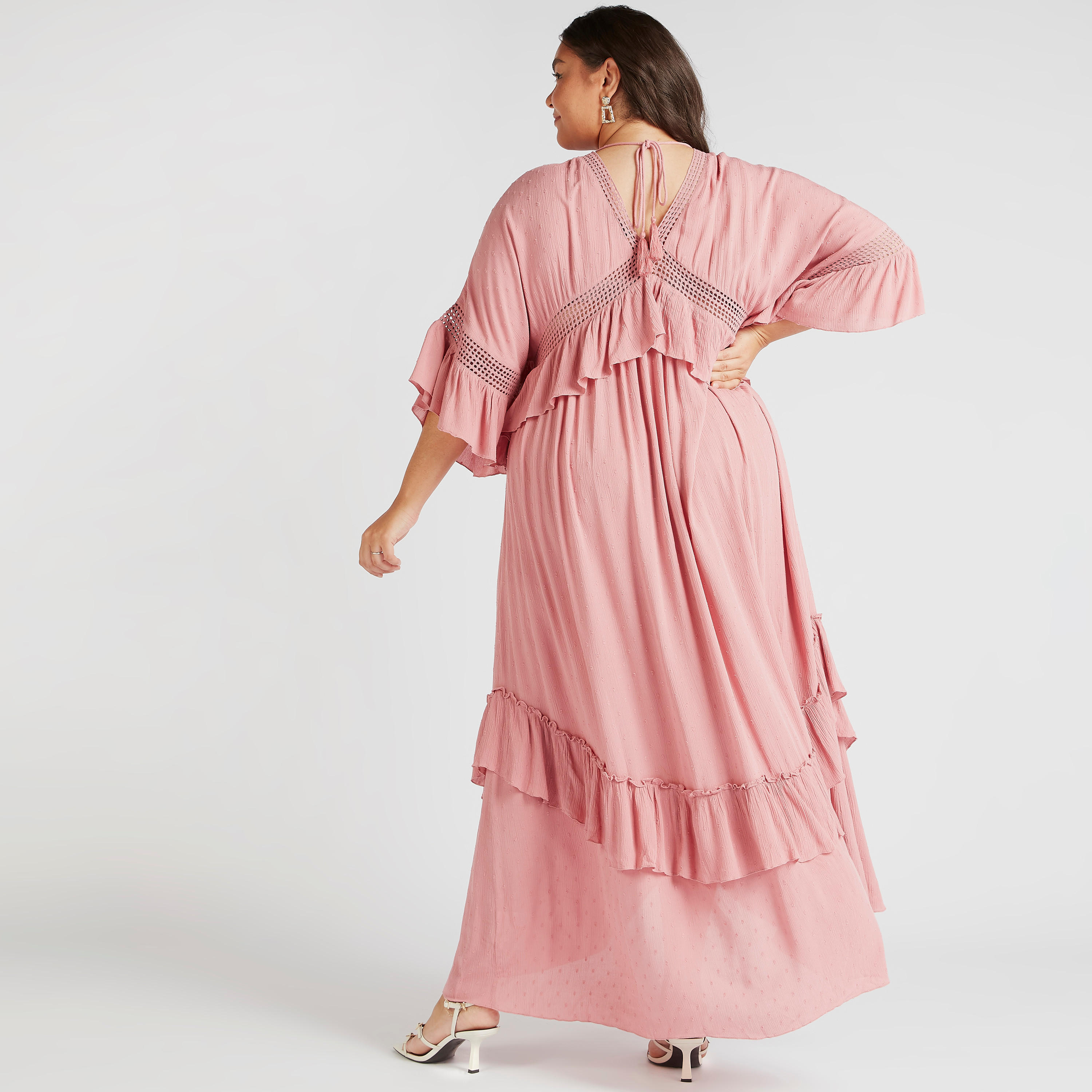 كيمونو طويل بياقة V وأكمام كشكش وتفاصيل شيفلي-women-clothing-shirtsandblouses-blouses-image-4