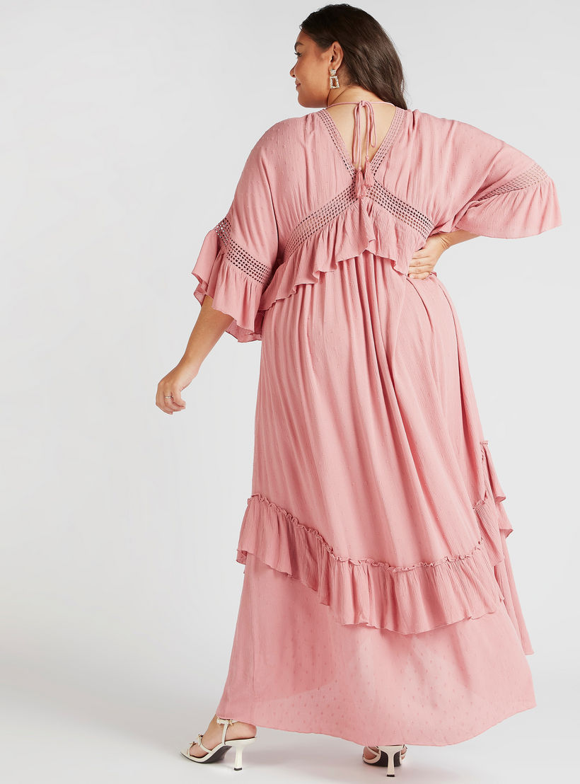 كيمونو طويل بياقة V وأكمام كشكش وتفاصيل شيفلي-women-clothing-shirtsandblouses-blouses-image-4