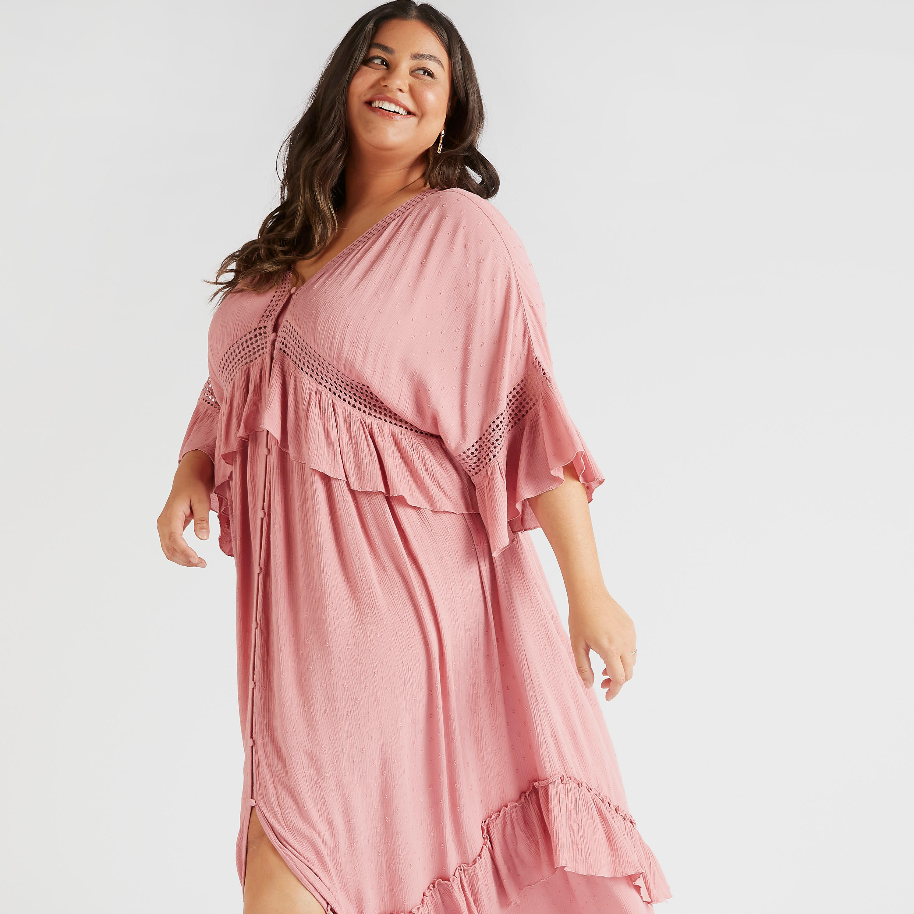 كيمونو طويل بياقة V وأكمام كشكش وتفاصيل شيفلي-women-clothing-shirtsandblouses-blouses-image-6