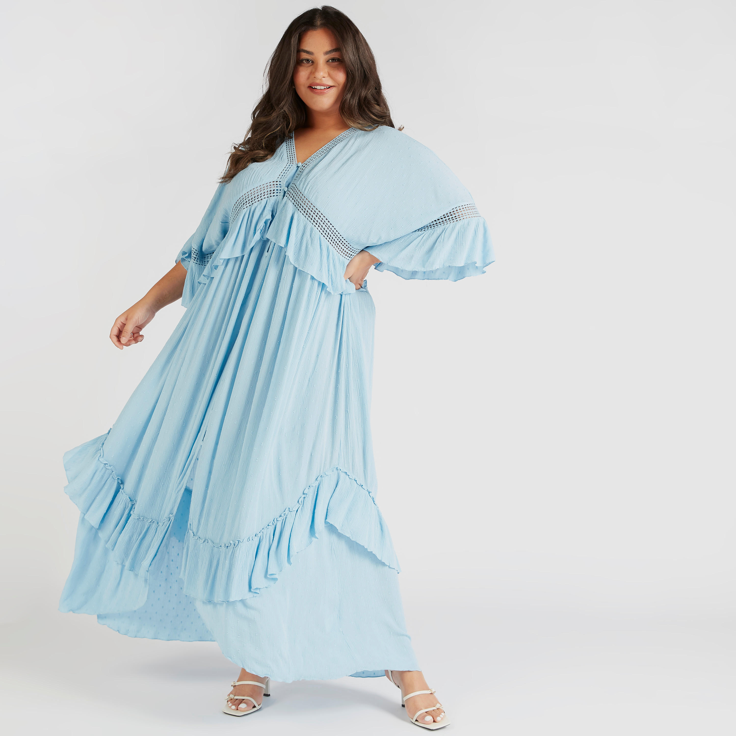 فستان طويل بياقة V وأكمام كشكش وتفاصيل شيفلي-women-clothing-shirtsandblouses-blouses-image-1