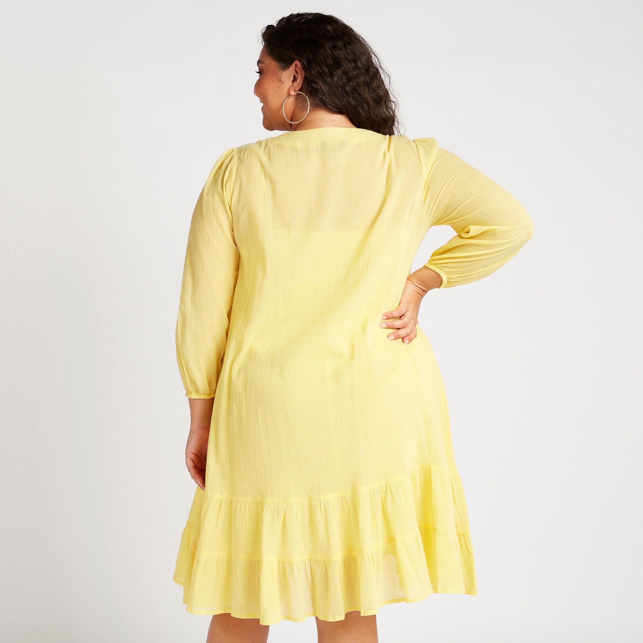 تونيك إيه لاين ميدي بارز الملمس بتفاصيل دانتيل وأكمام طويلة-women-clothing-dresses-image-4