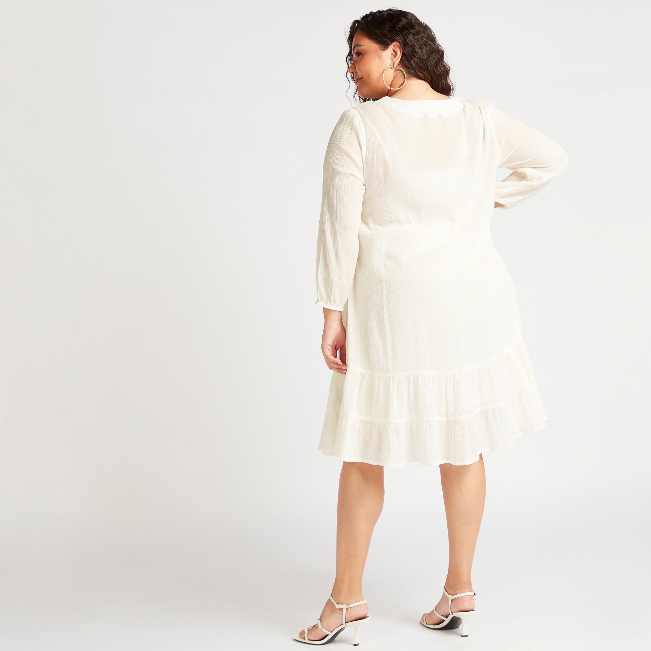 تونيك إيه لاين ميدي بارز الملمس بتفاصيل دانتيل وأكمام طويلة-women-clothing-dresses-image-4