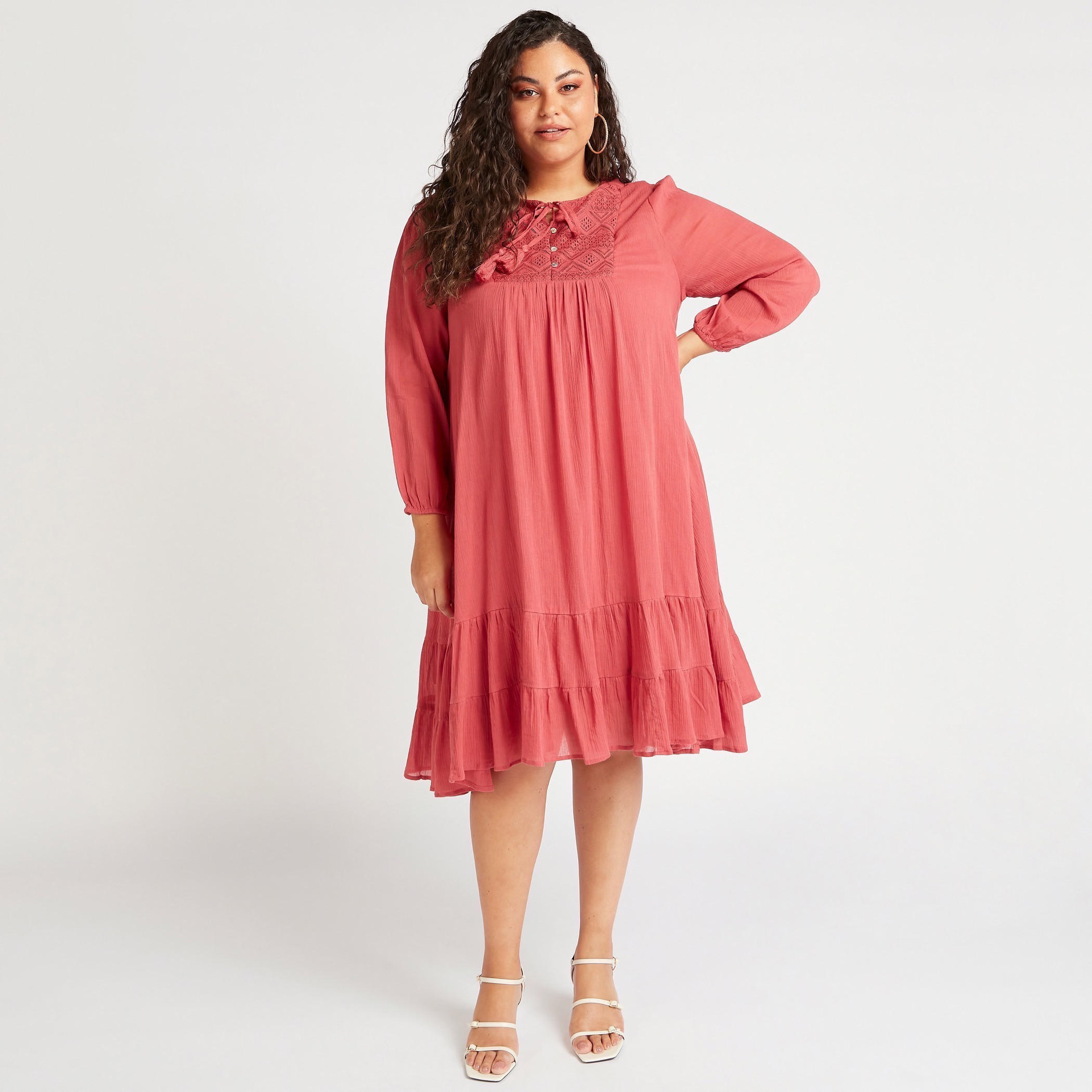 تونيك سادة ميدي إيه لاين بتفاصيل دانتيل وأكمام طويلة-women-clothing-dresses-image-2