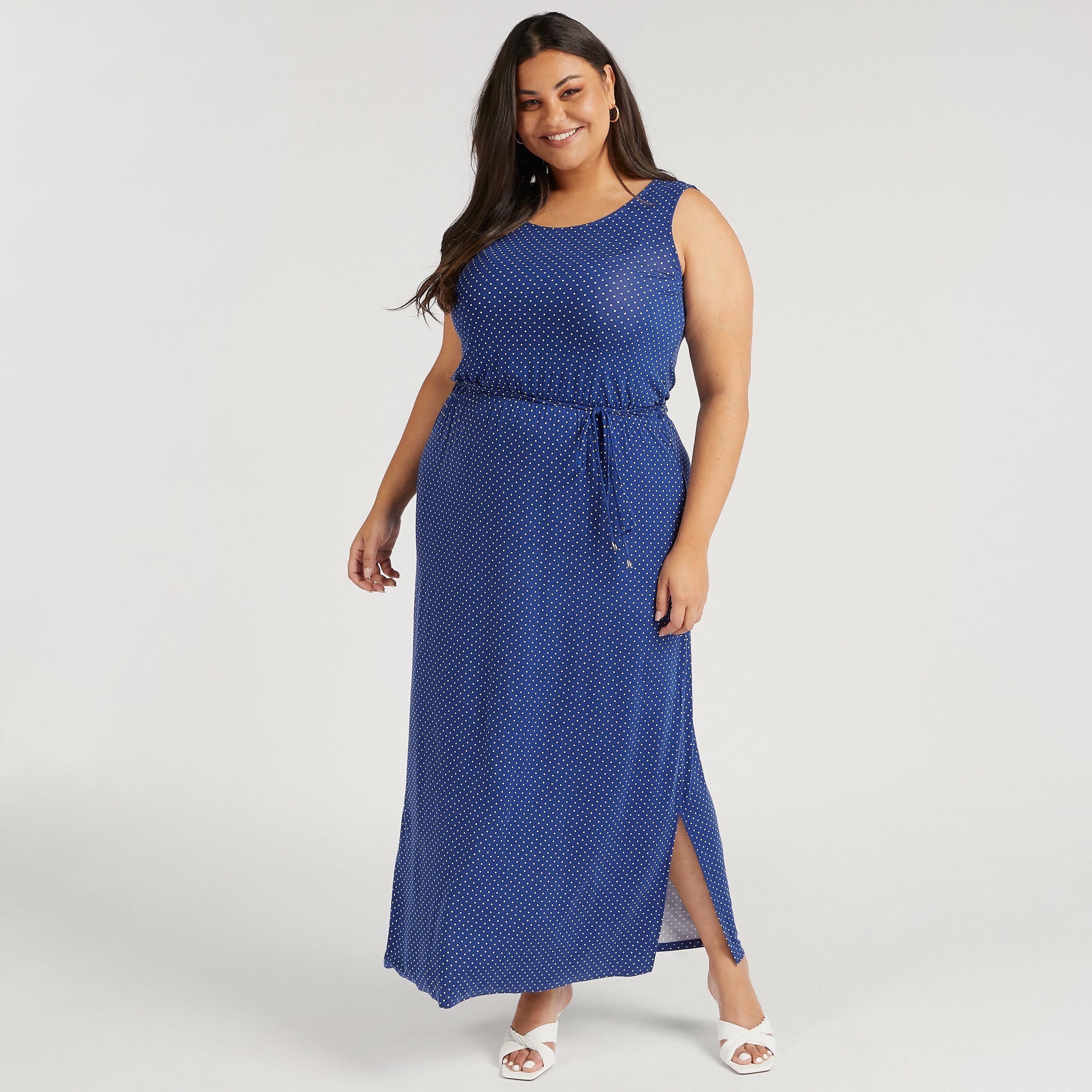 فستان واسع سادة طويل إيه لاين دون أكمام بجيوب وحزام رباط-women-clothing-dresses-image-4