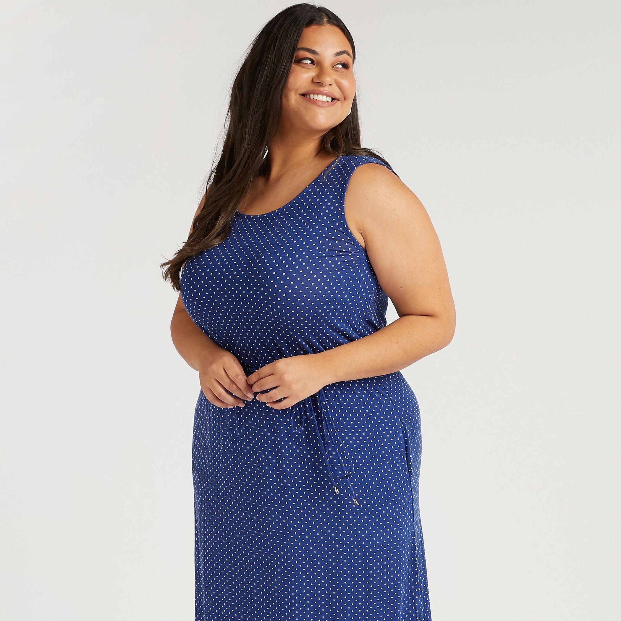 فستان واسع سادة طويل إيه لاين دون أكمام بجيوب وحزام رباط-women-clothing-dresses-image-3