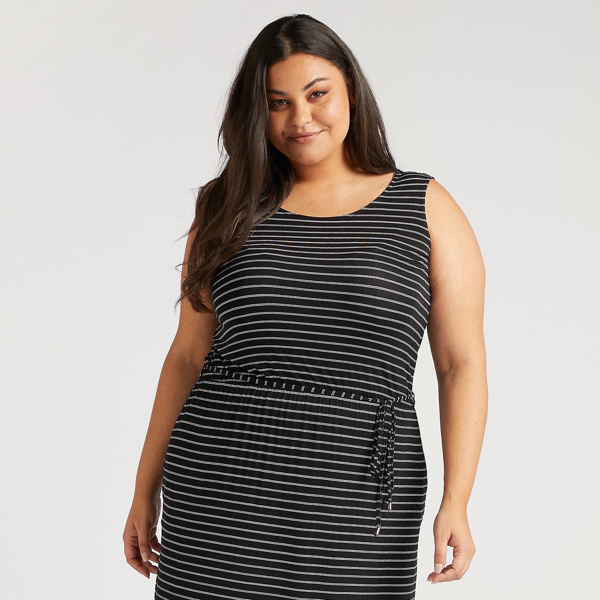 Striped Maxi Sleeveless Shift Dress with Tie-Up Belt-women-clothing-dresses-image-2