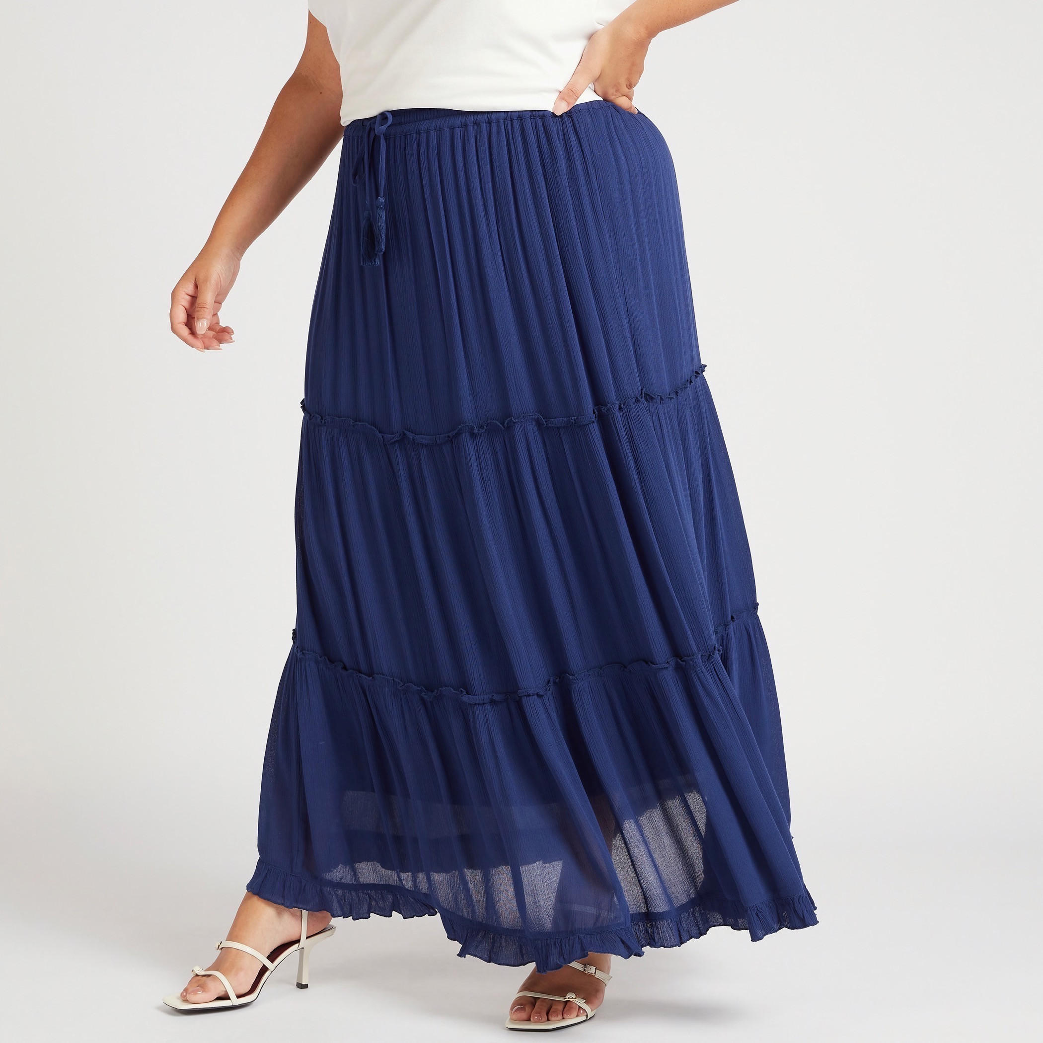 تنّورة بارزة الملمس إيه لاين متعدّدة الطبقات مع خصر مطّاطي-women-clothing-bottoms-skirts-image-1