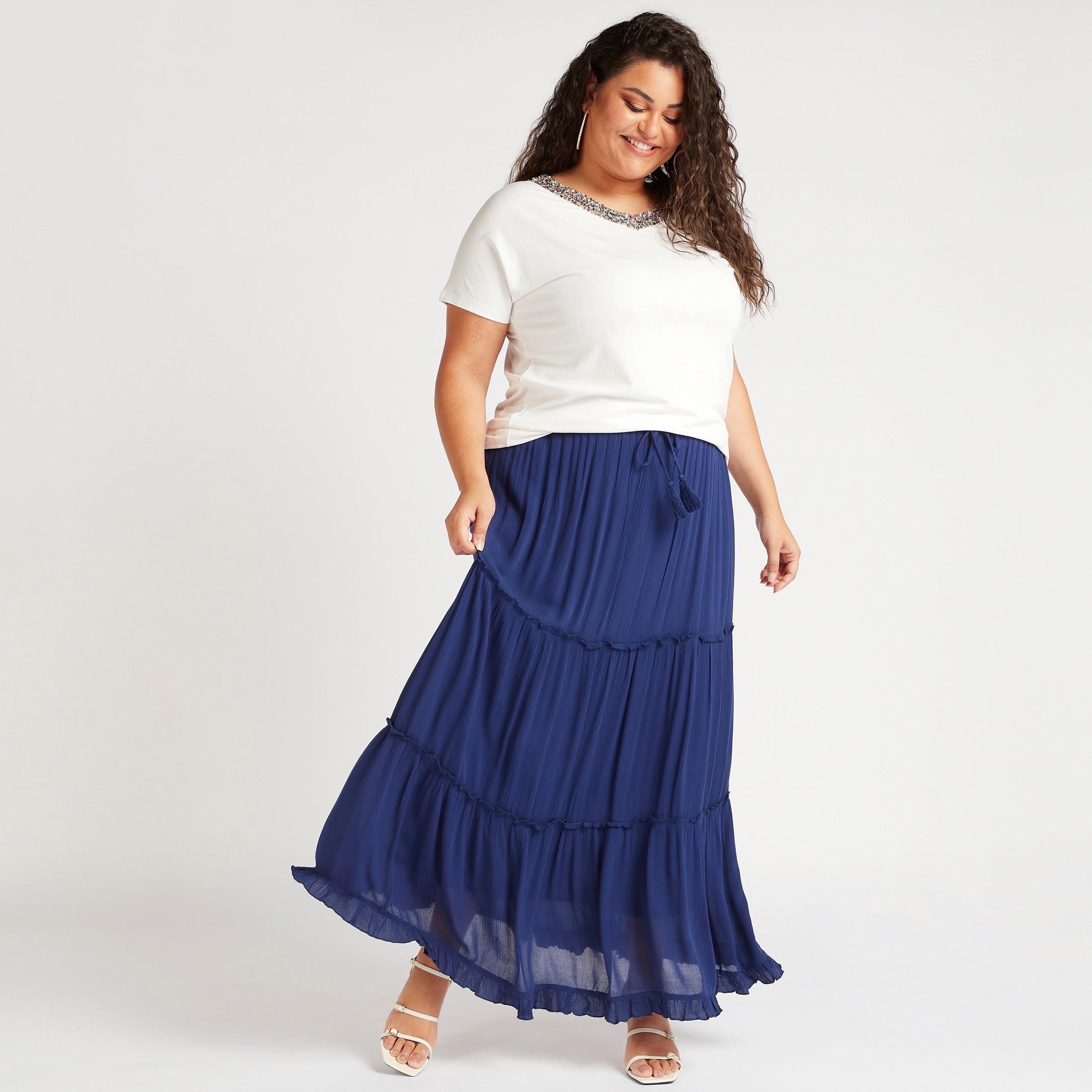 تنّورة بارزة الملمس إيه لاين متعدّدة الطبقات مع خصر مطّاطي-women-clothing-bottoms-skirts-image-2