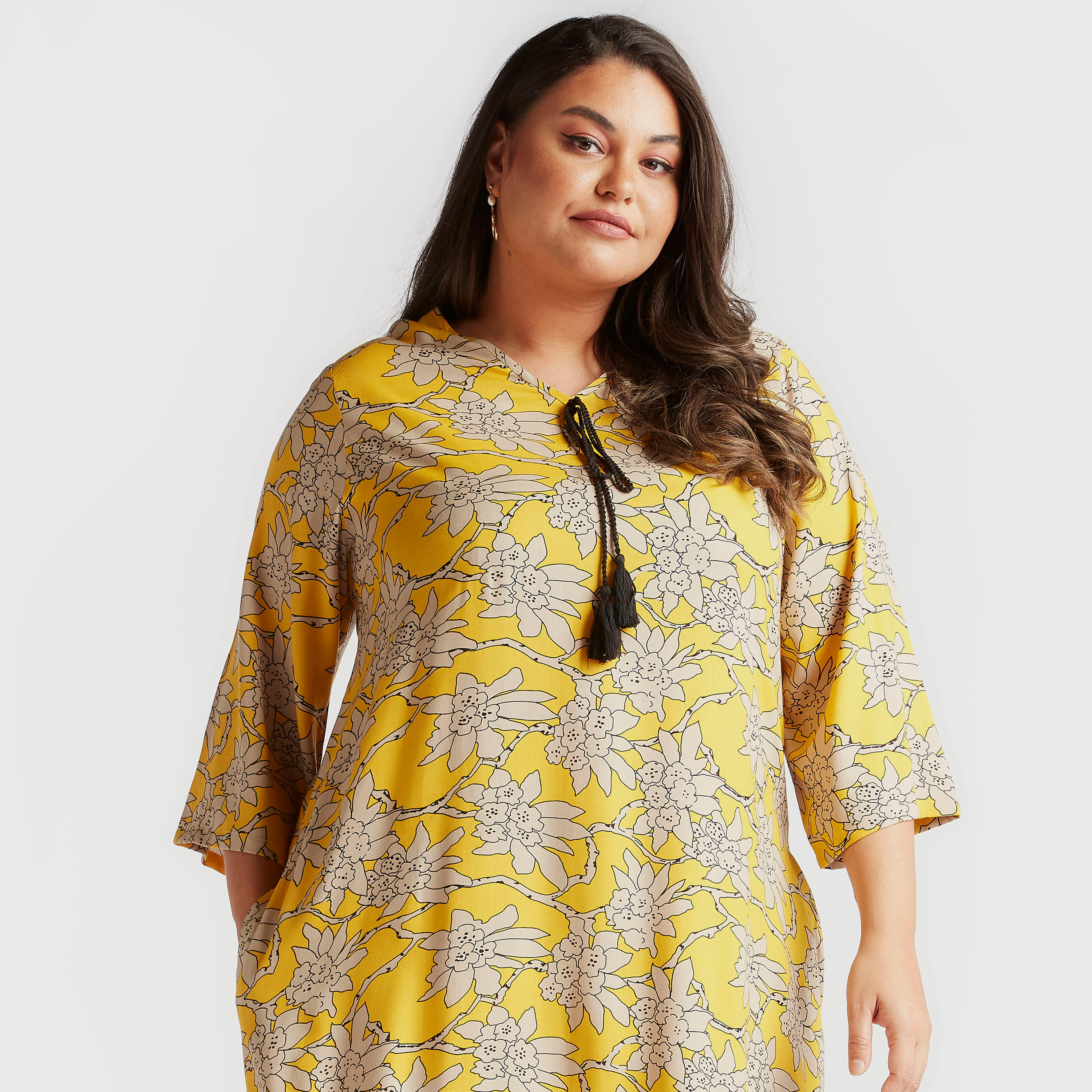 فستان طويل إيه لاين بأربطة بشرّابات وطبعات زهرية-women-clothing-dresses-image-2