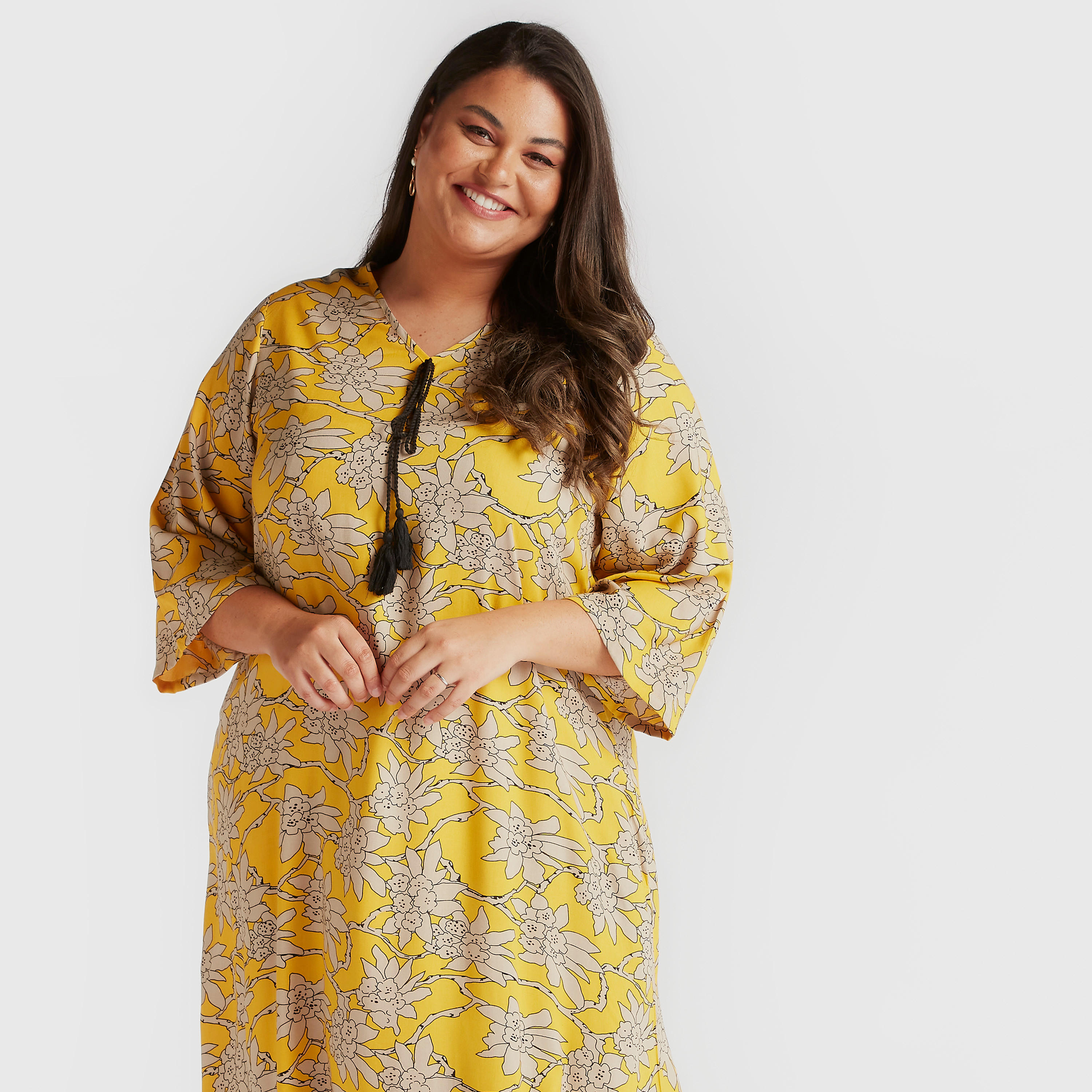 فستان طويل إيه لاين بأربطة بشرّابات وطبعات زهرية-women-clothing-dresses-image-6