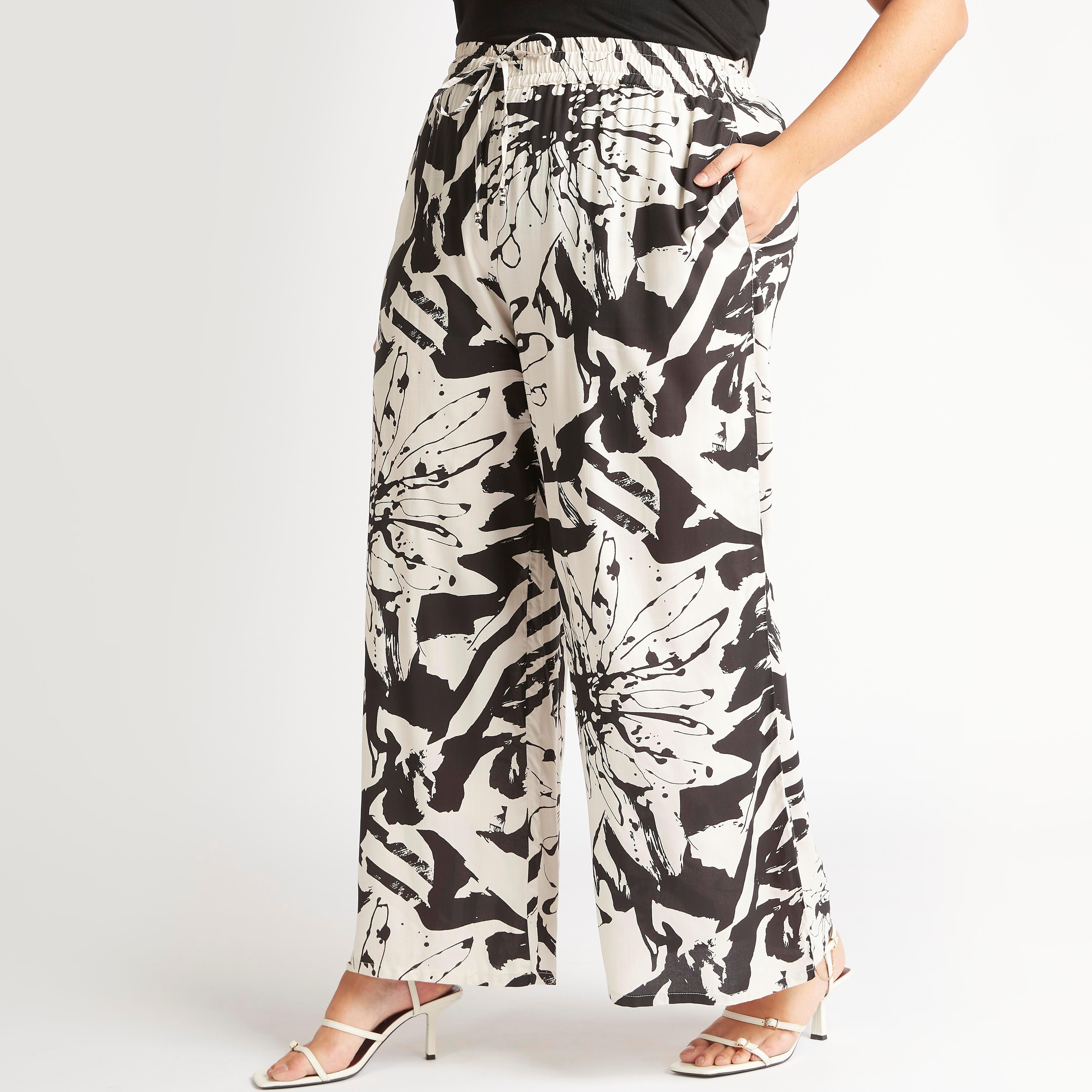 Floral Print Flared Leg Pants with Drawstring Closure-women-clothing-bottoms-trousers-image-1