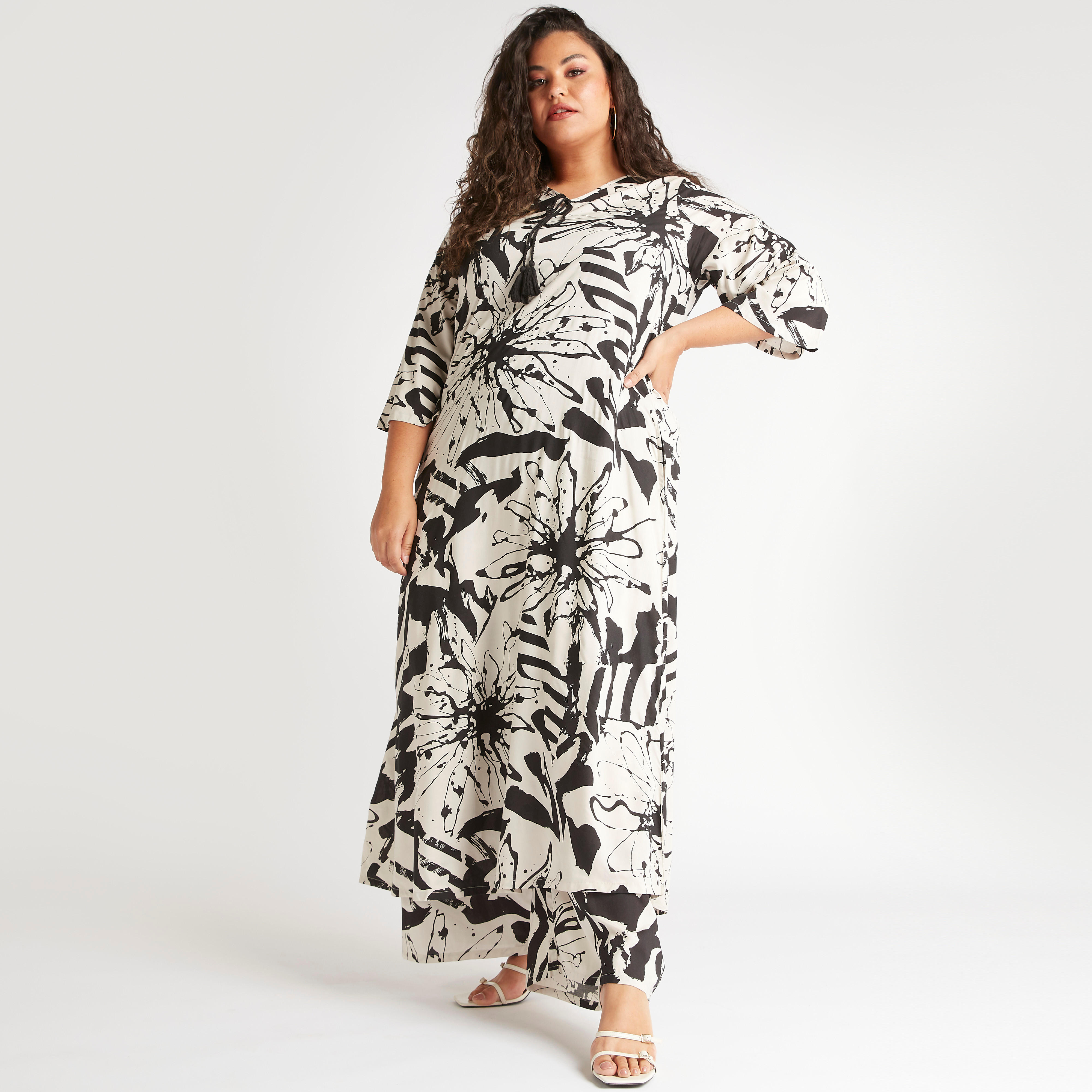 Floral Print Flared Leg Pants with Drawstring Closure-women-clothing-bottoms-trousers-image-2