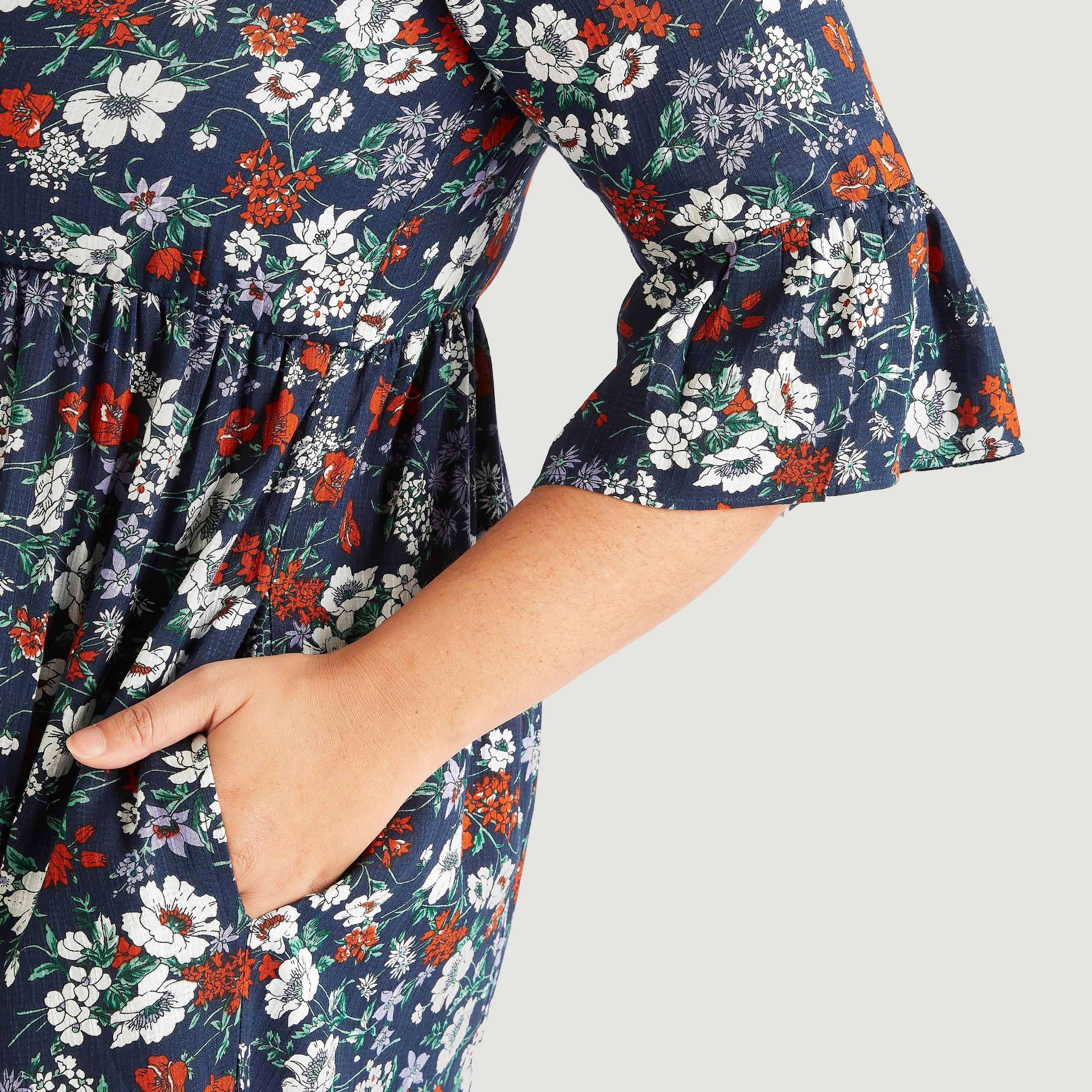 فستان طويل إيه لاين بطبعات أزهار وأكمام 3/4-women-clothing-dresses-image-3
