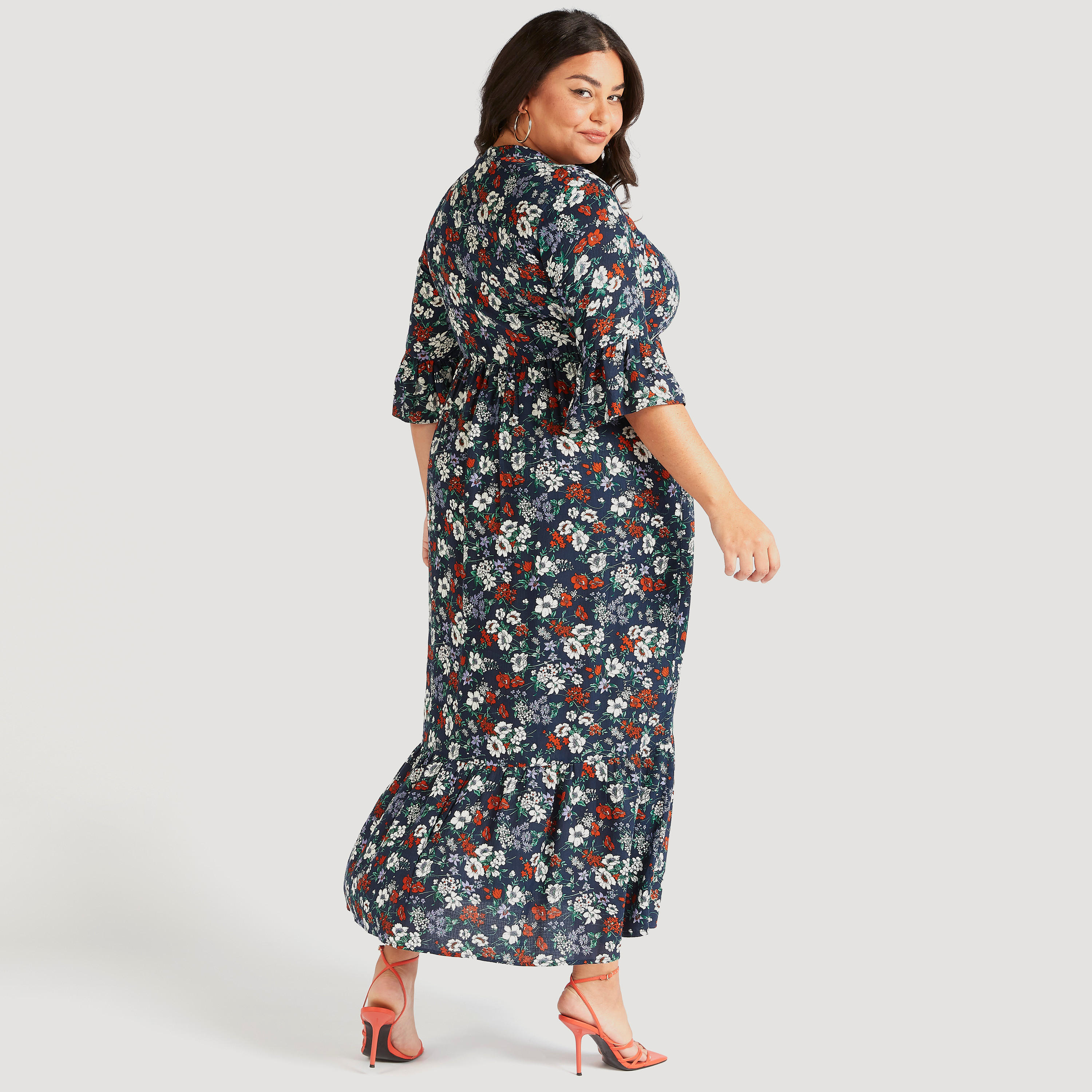 فستان طويل إيه لاين بطبعات أزهار وأكمام 3/4-women-clothing-dresses-image-4