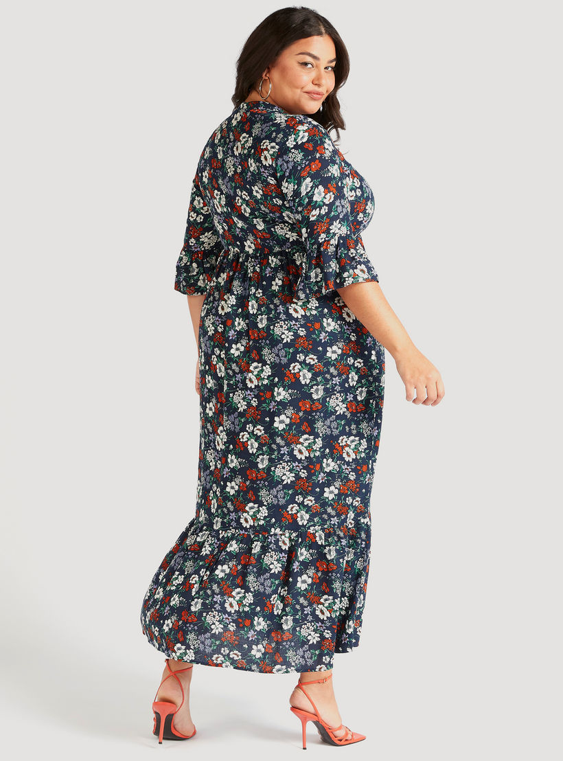 فستان طويل إيه لاين بطبعات أزهار وأكمام 3/4-women-clothing-dresses-image-4