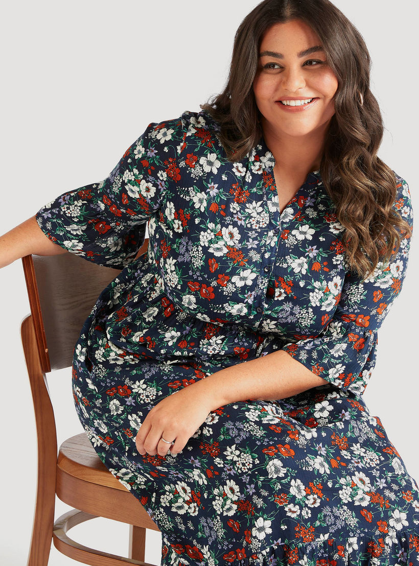 فستان طويل إيه لاين بطبعات أزهار وأكمام 3/4-women-clothing-dresses-image-5