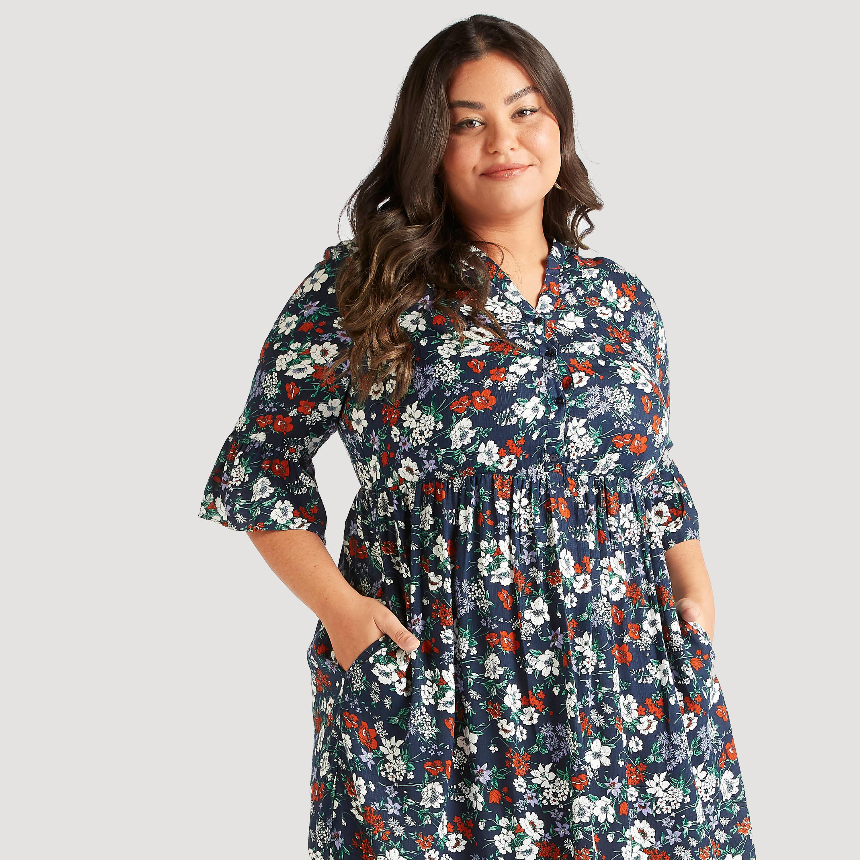 فستان طويل إيه لاين بطبعات أزهار وأكمام 3/4-women-clothing-dresses-image-6
