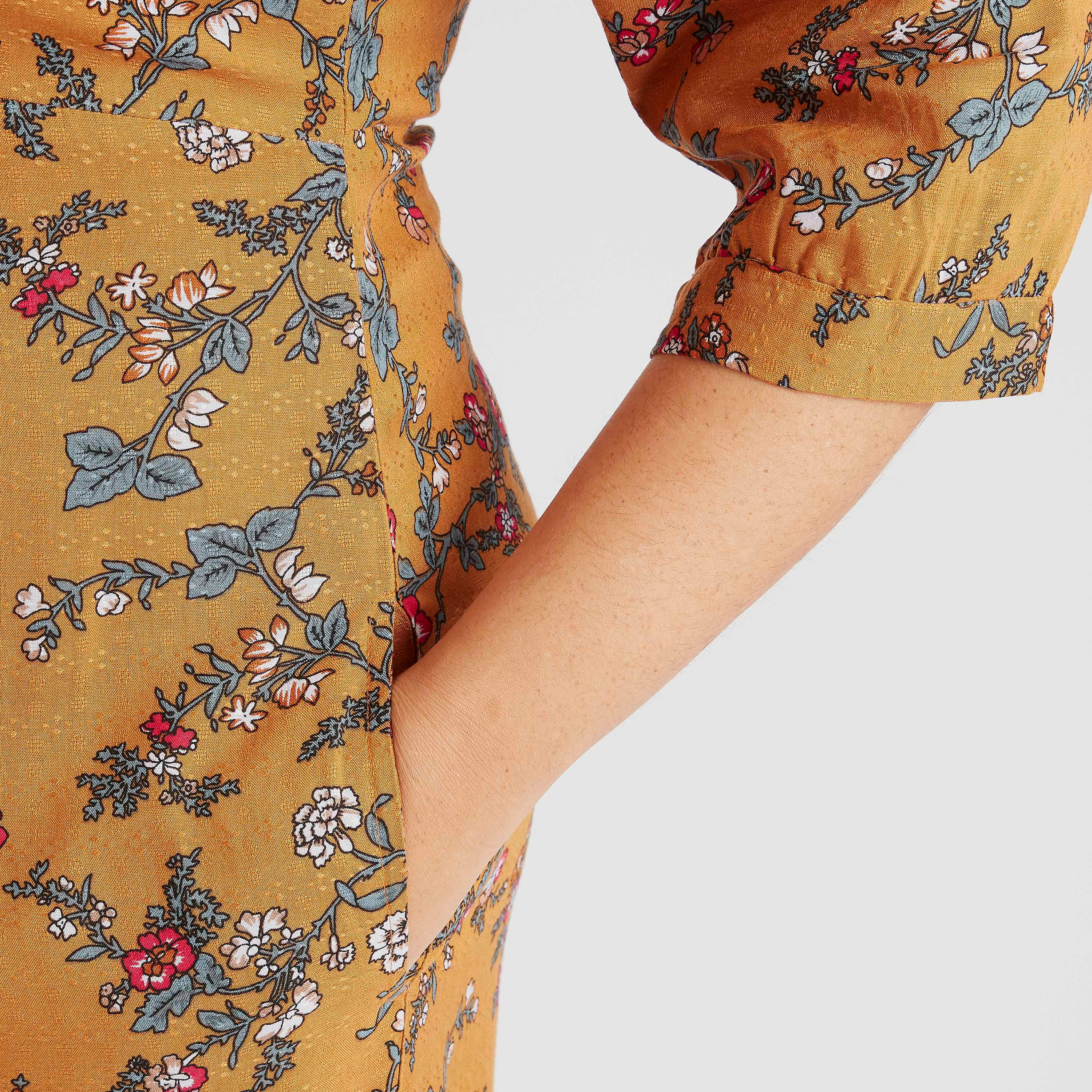 فستان قميص ميدي بطبعات أزهار وأكمام 3/4-women-clothing-dresses-image-3