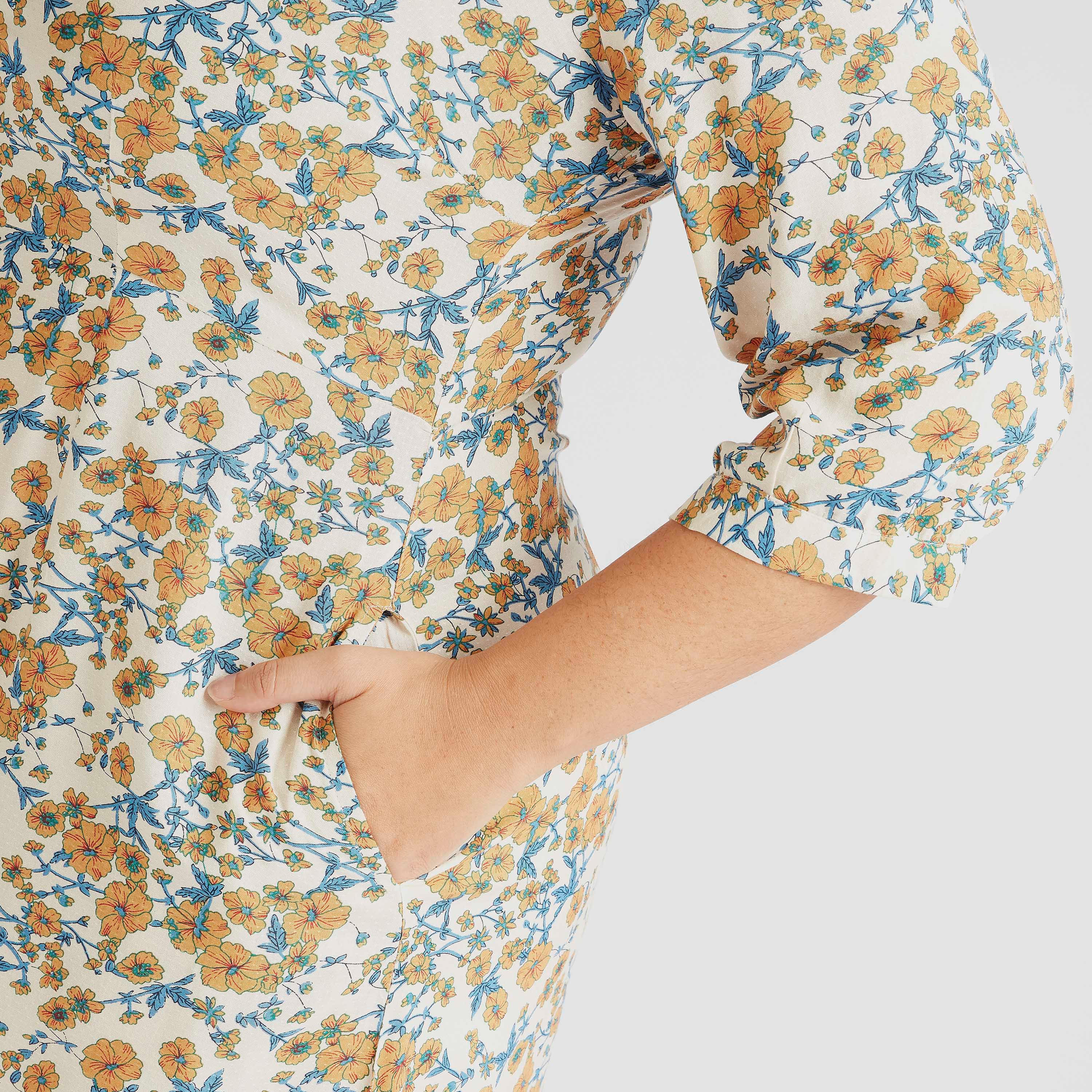 فستان طويل بأكمام 3/4 وطبعات أزهار-women-clothing-dresses-image-3