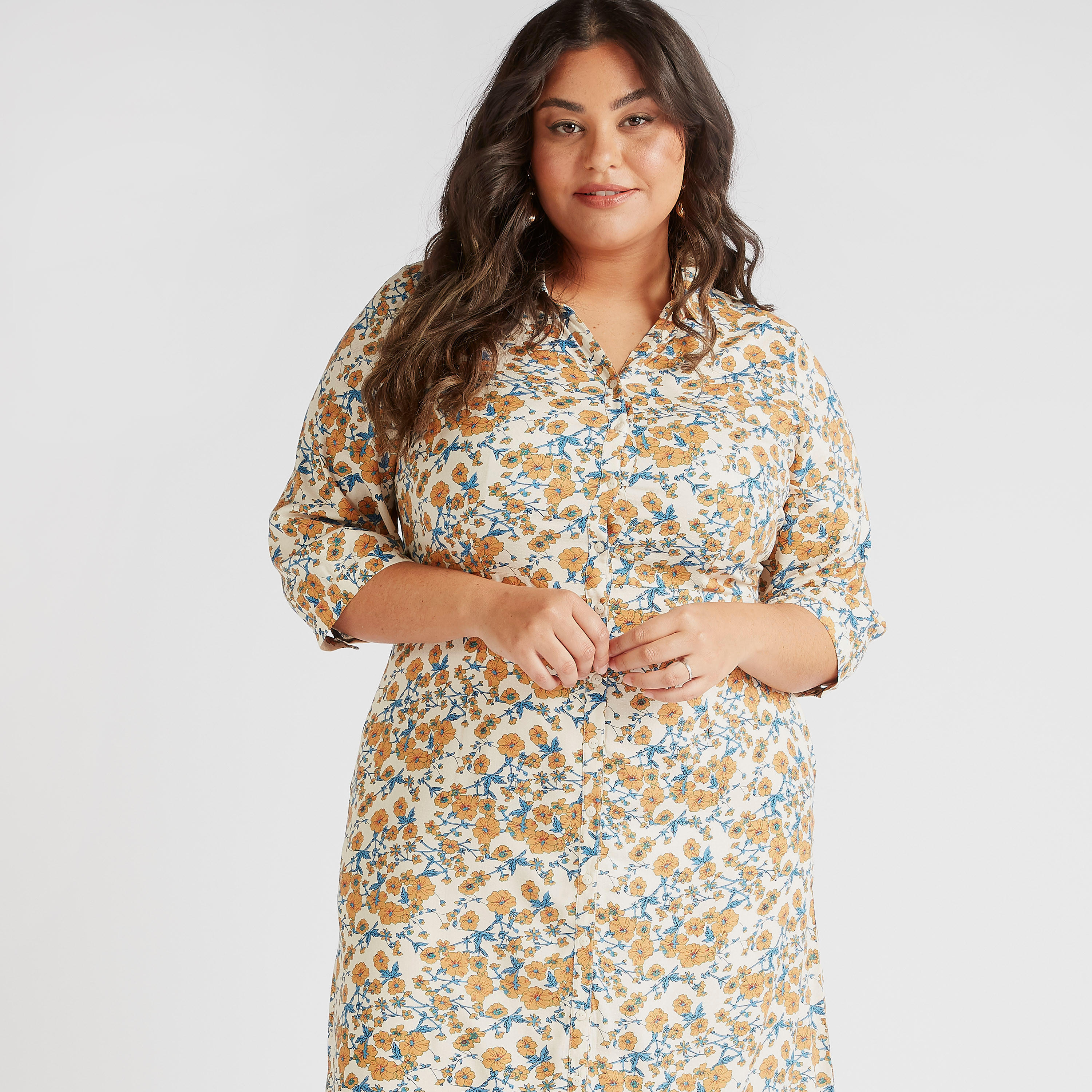 فستان طويل بأكمام 3/4 وطبعات أزهار-women-clothing-dresses-image-5