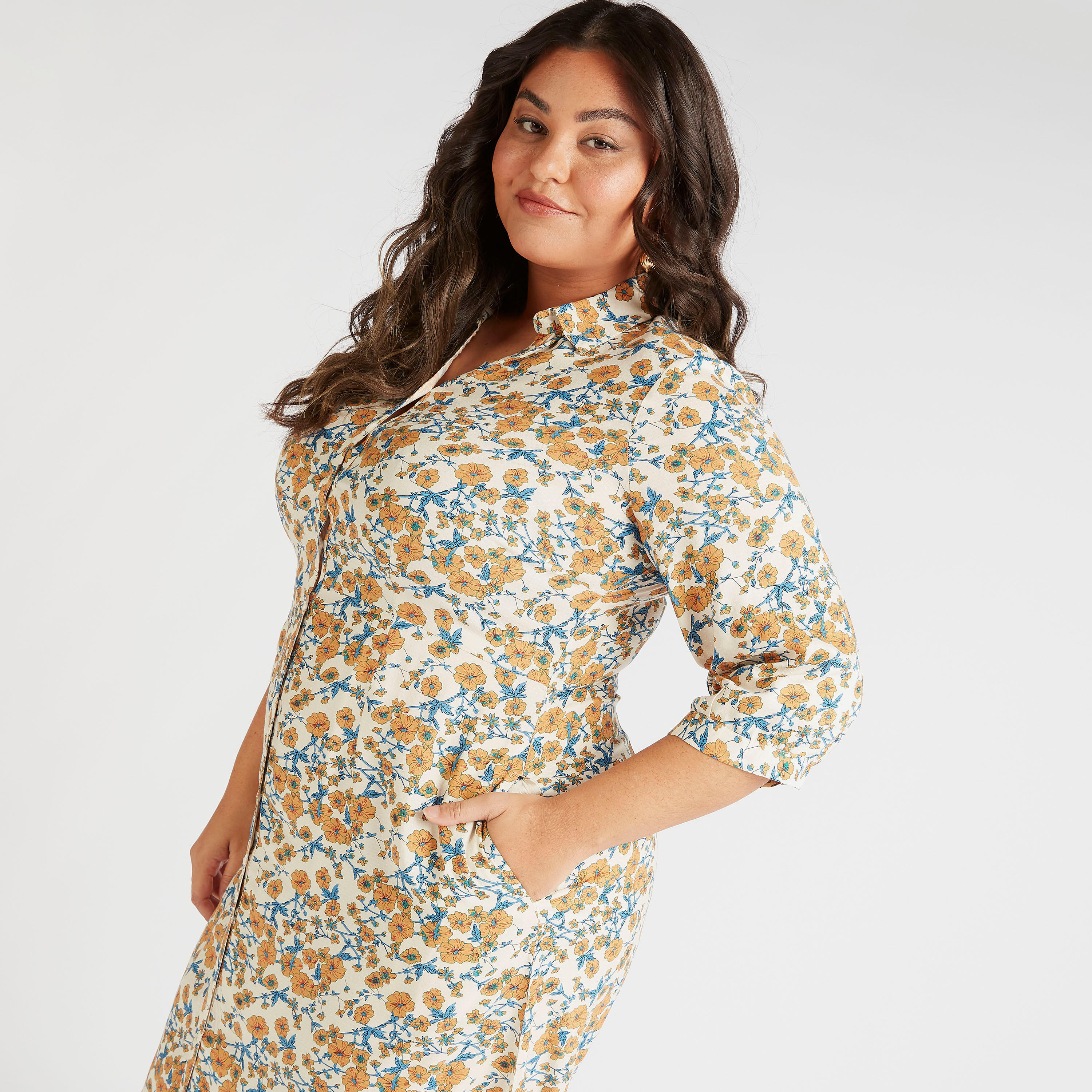 فستان طويل بأكمام 3/4 وطبعات أزهار-women-clothing-dresses-image-6