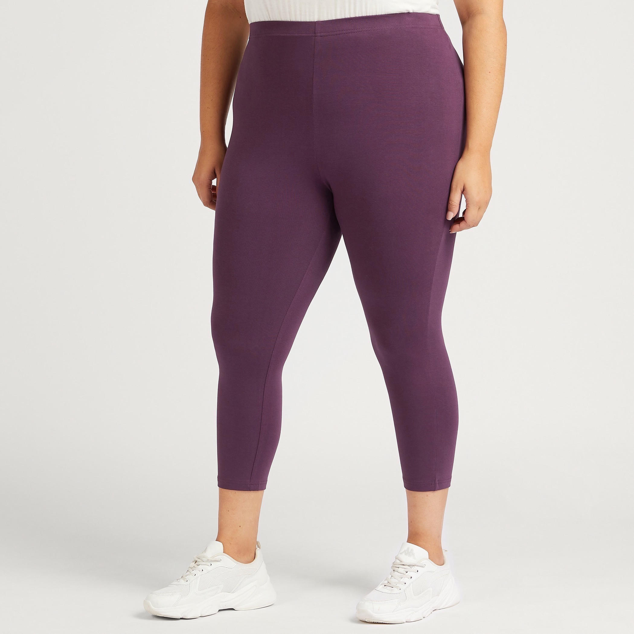 Solid 3/4 Leggings with Elasticated Waistband-women-clothing-bottoms-leggings-image-1