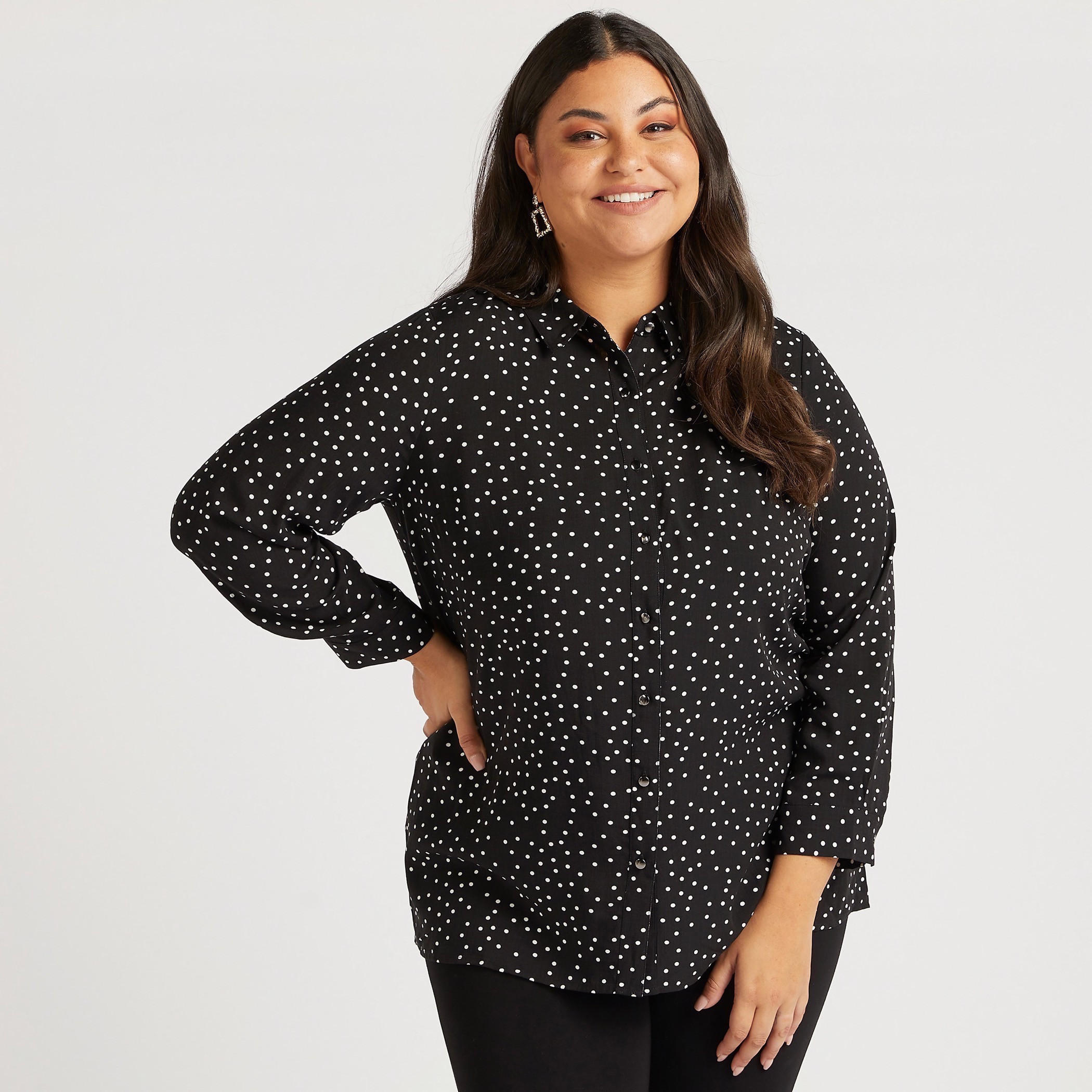 Polka Dots Print Shirt with Long Sleeves-women-clothing-shirtsandblouses-blouses-image-1