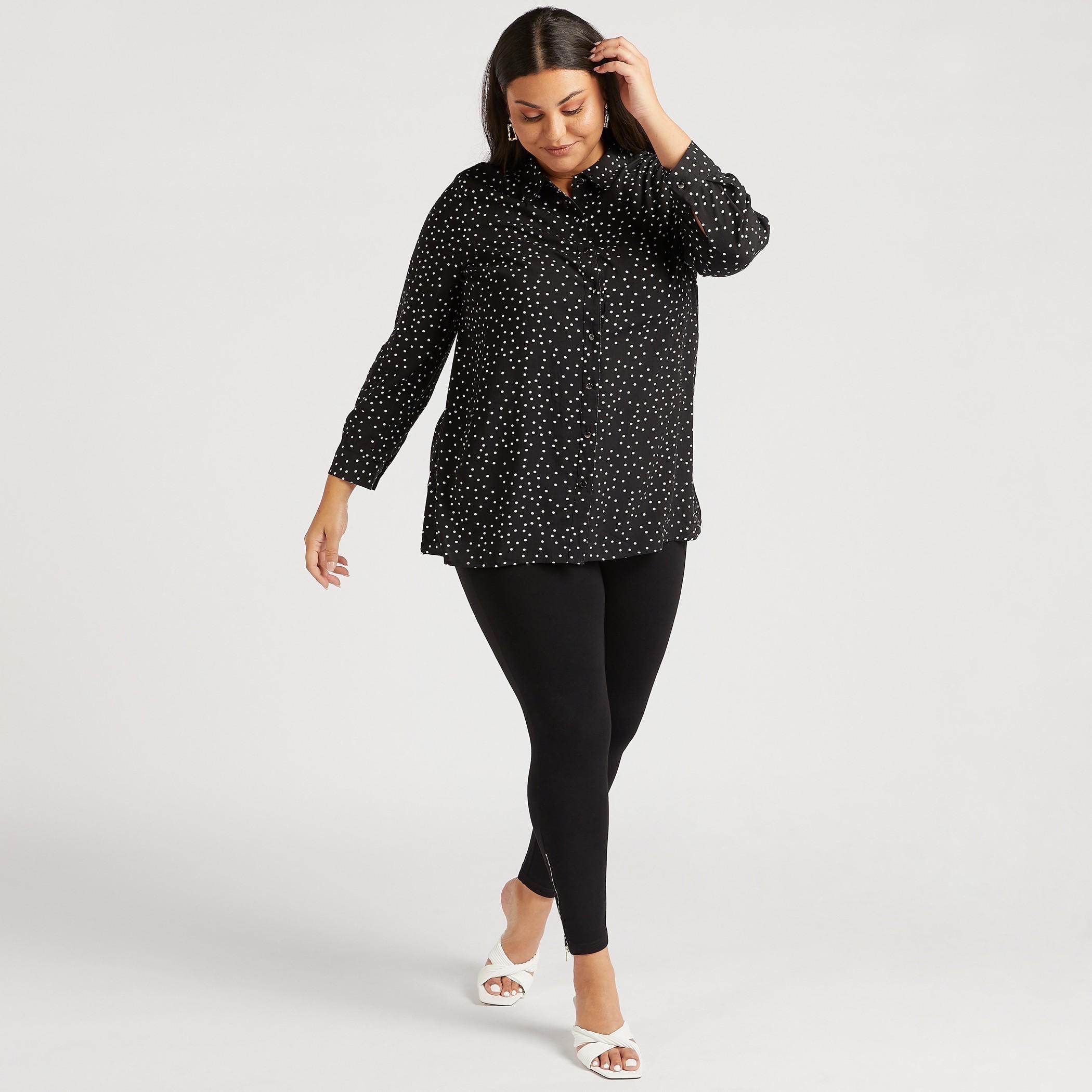 Polka Dots Print Shirt with Long Sleeves-women-clothing-shirtsandblouses-blouses-image-2
