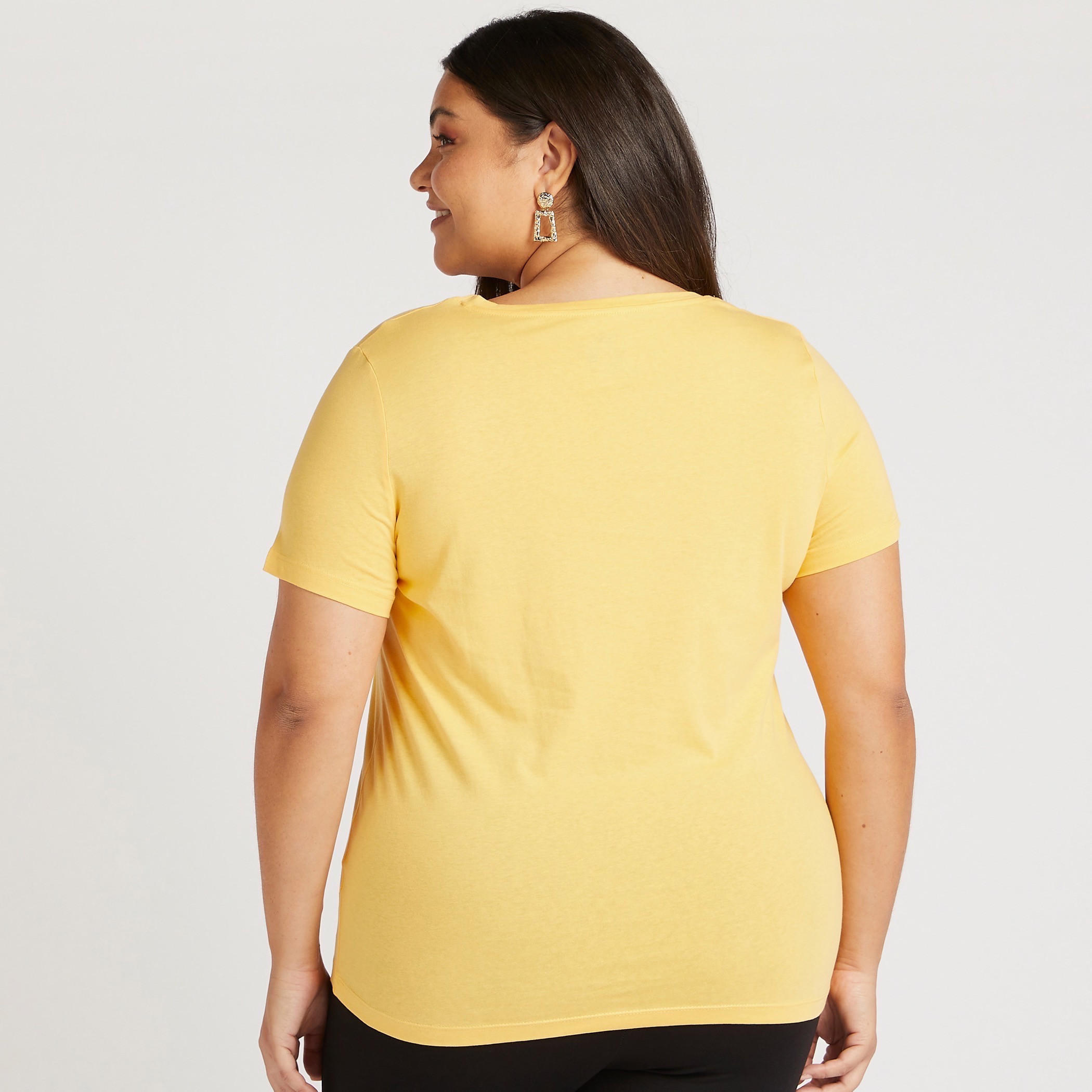 Typographic Print Round Neck T-shirt with Short Sleeves-women-clothing-tshirts-image-4