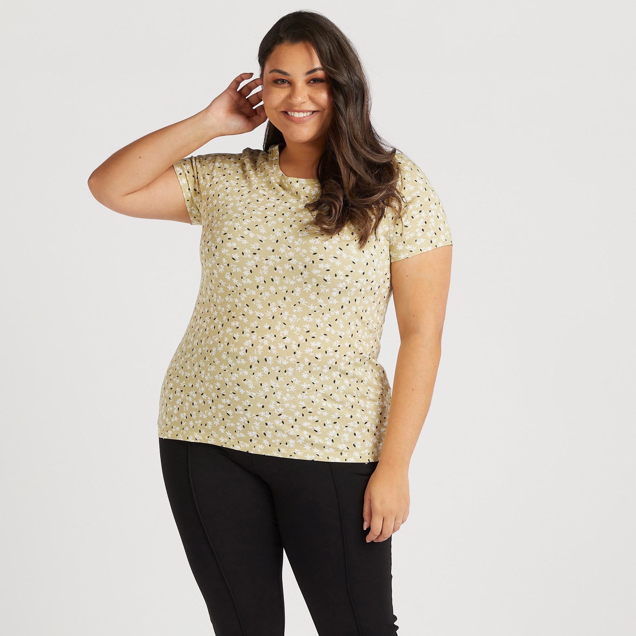 Floral Print T-shirt with Round Neck and Short Sleeves-women-clothing-tshirts-image-1