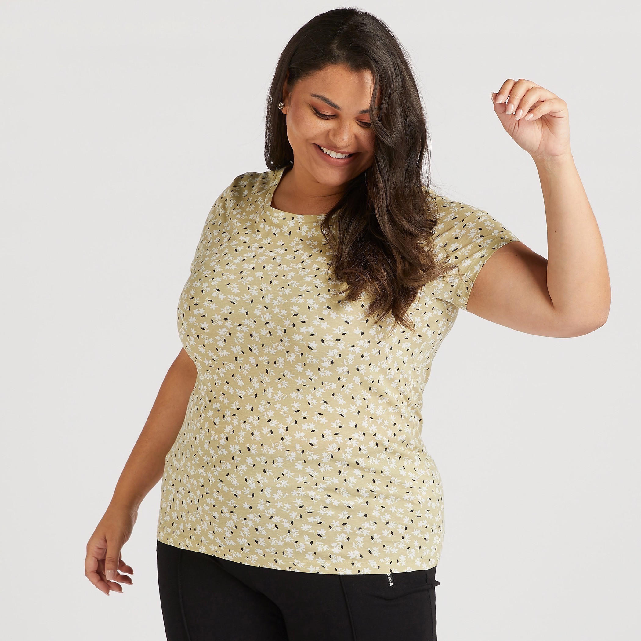 Floral Print T-shirt with Round Neck and Short Sleeves-women-clothing-tshirts-image-5
