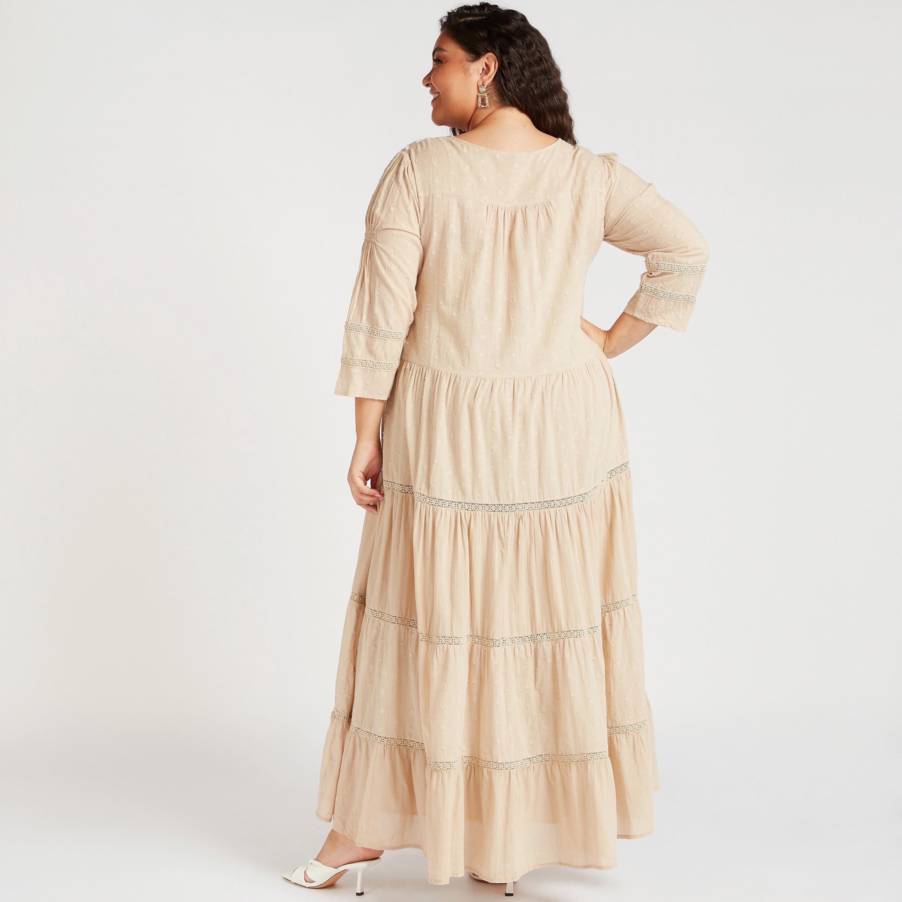 Embroidered Maxi A-line Tiered Dress with Split Neck-women-clothing-dresses-image-4