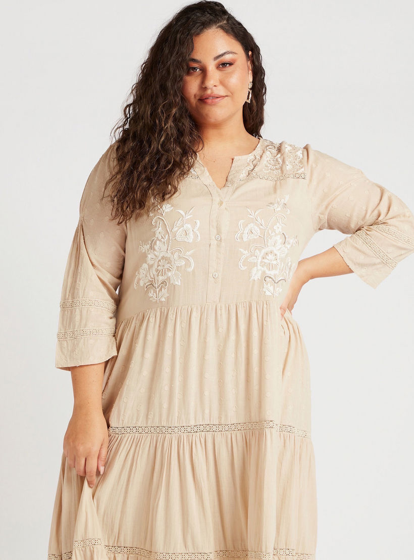 Embroidered Maxi A-line Tiered Dress with Split Neck-women-clothing-dresses-image-5