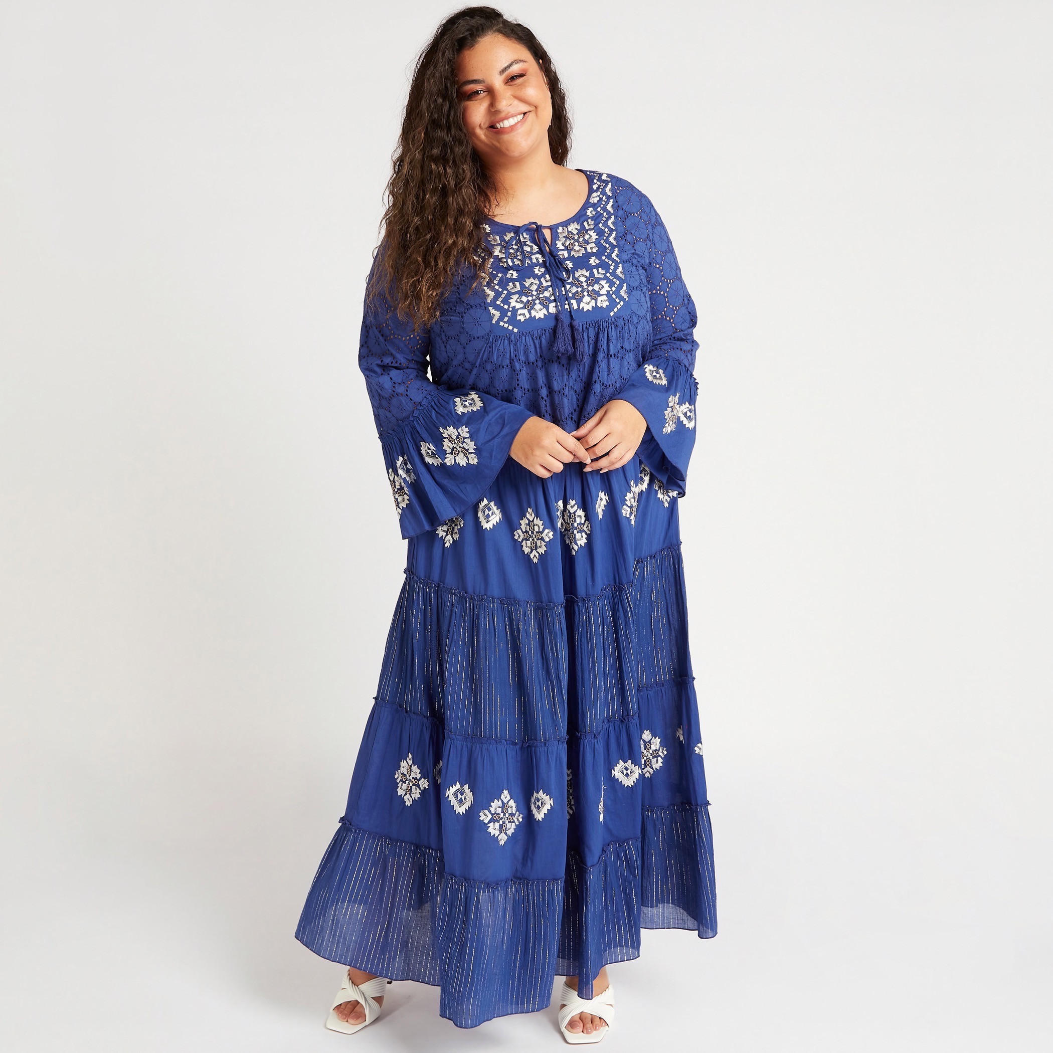 فستان طويل إيه لاين مطرّز إيه لاين بياقة أربطة-women-clothing-dresses-image-6