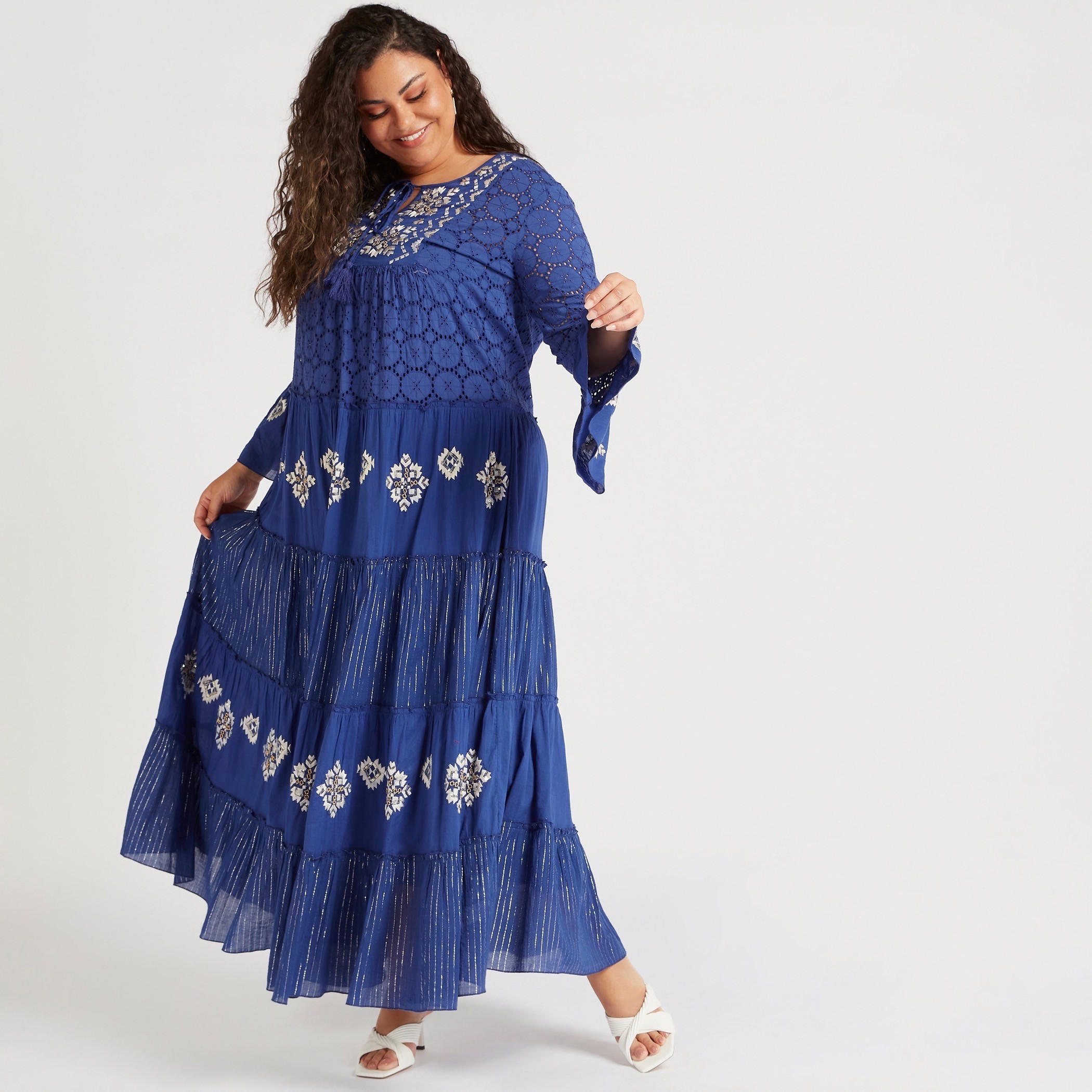 فستان طويل إيه لاين مطرّز إيه لاين بياقة أربطة-women-clothing-dresses-image-5