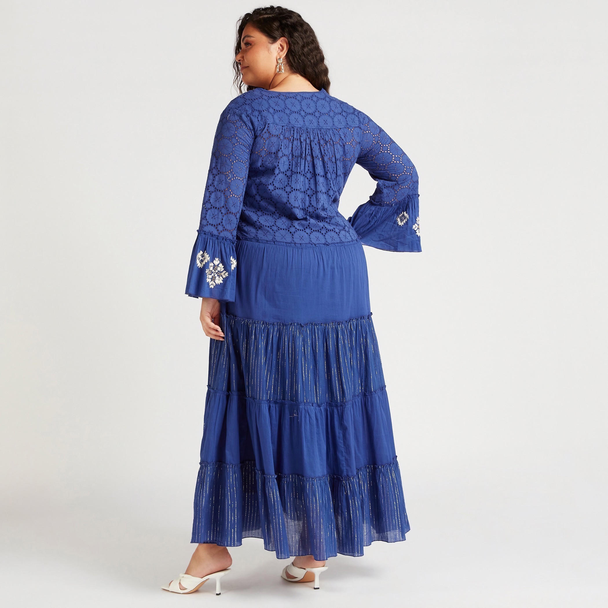 فستان طويل إيه لاين مطرّز إيه لاين بياقة أربطة-women-clothing-dresses-image-3