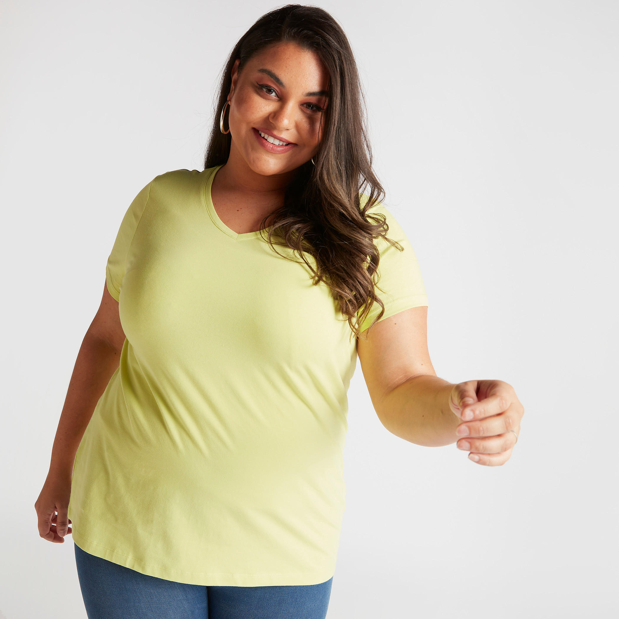 Solid T-shirt with V-neck and Short Sleeves-women-clothing-tshirts-image-1