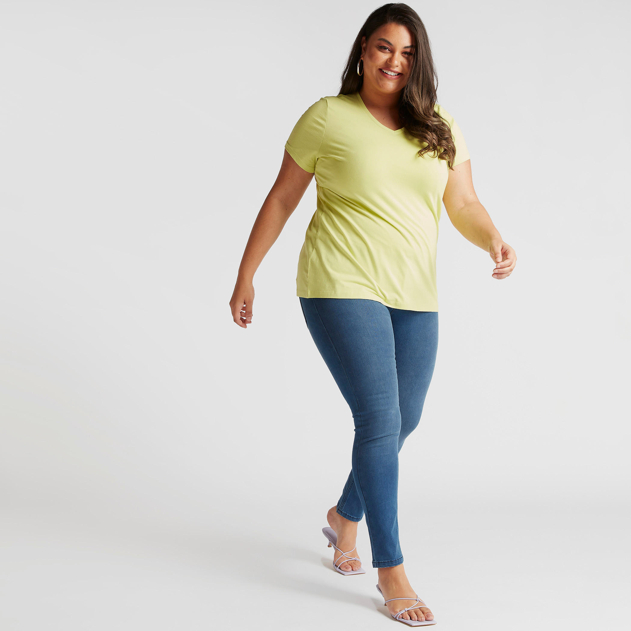 Solid T-shirt with V-neck and Short Sleeves-women-clothing-tshirts-image-2