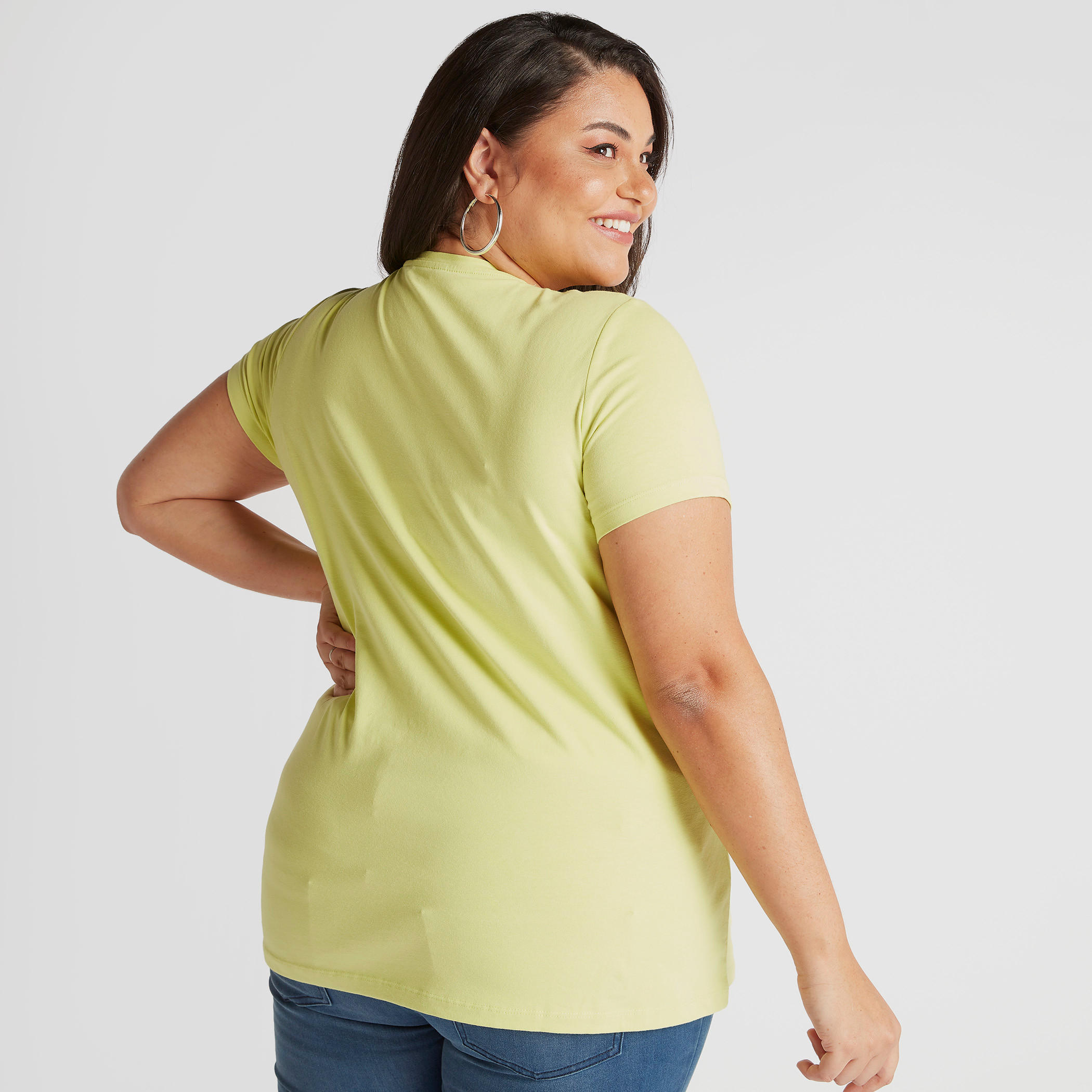 Solid T-shirt with V-neck and Short Sleeves-women-clothing-tshirts-image-4