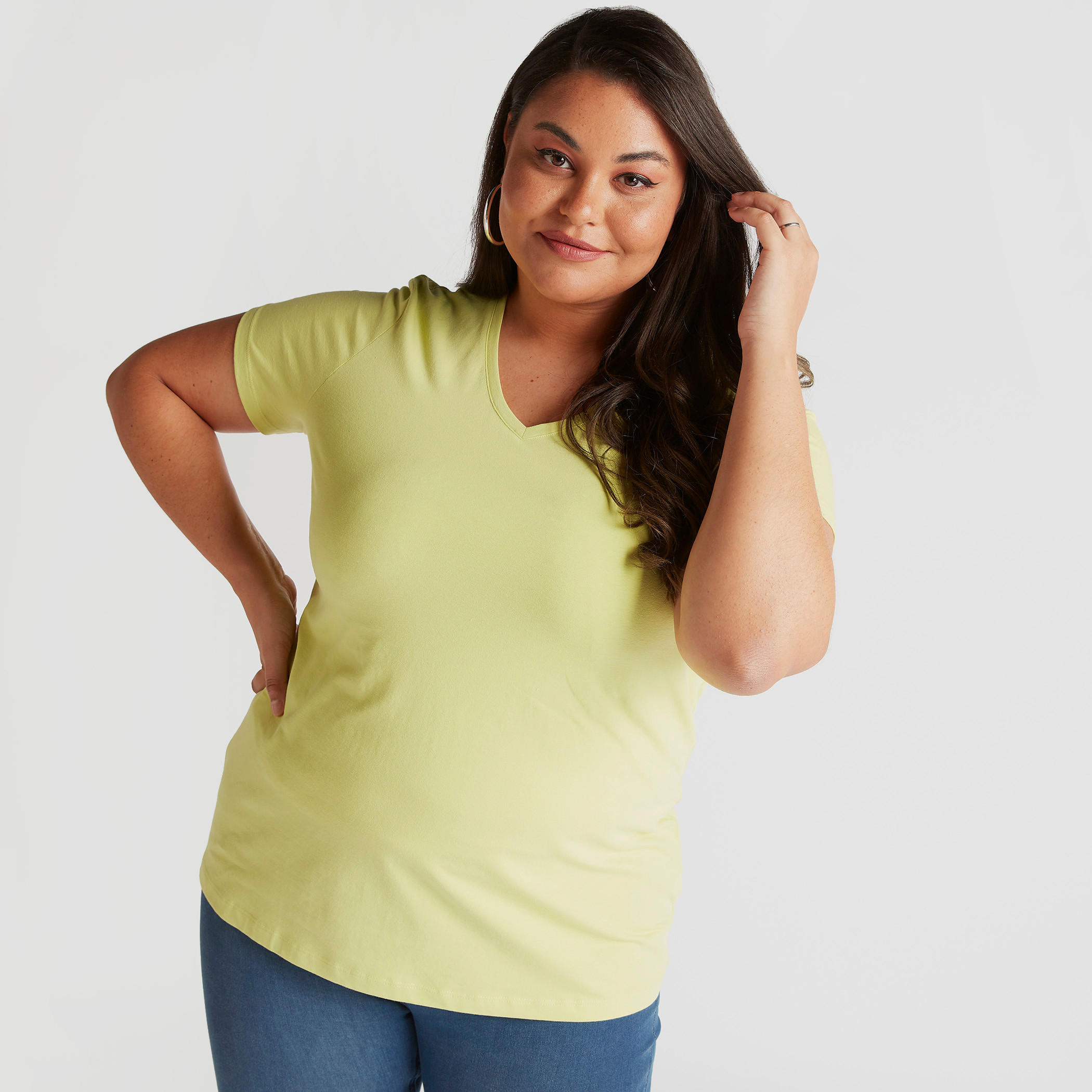 Solid T-shirt with V-neck and Short Sleeves-women-clothing-tshirts-image-5