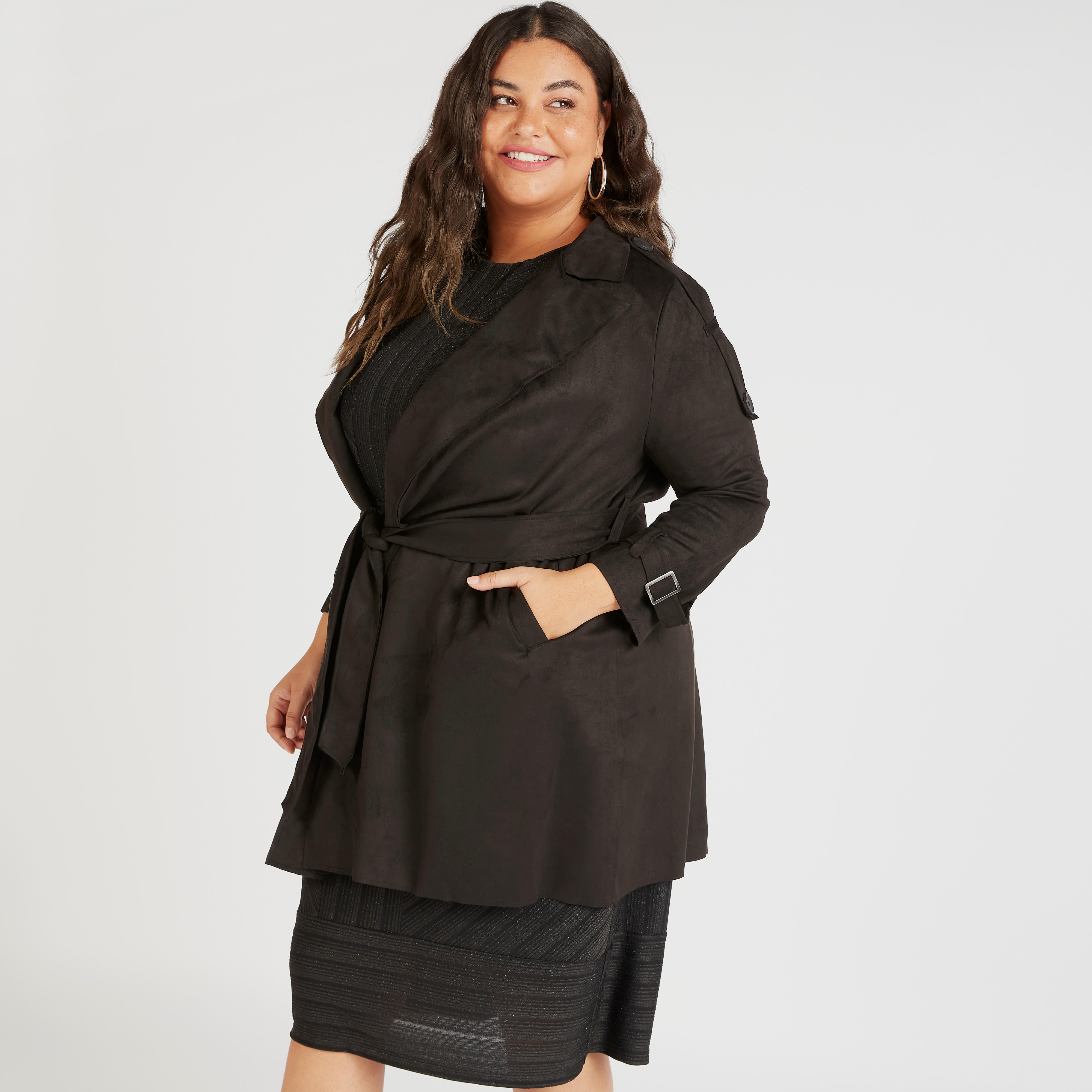 Textured Overcoat with Belt and Long Sleeves-women-clothing-coatsandjackets-coats-image-1