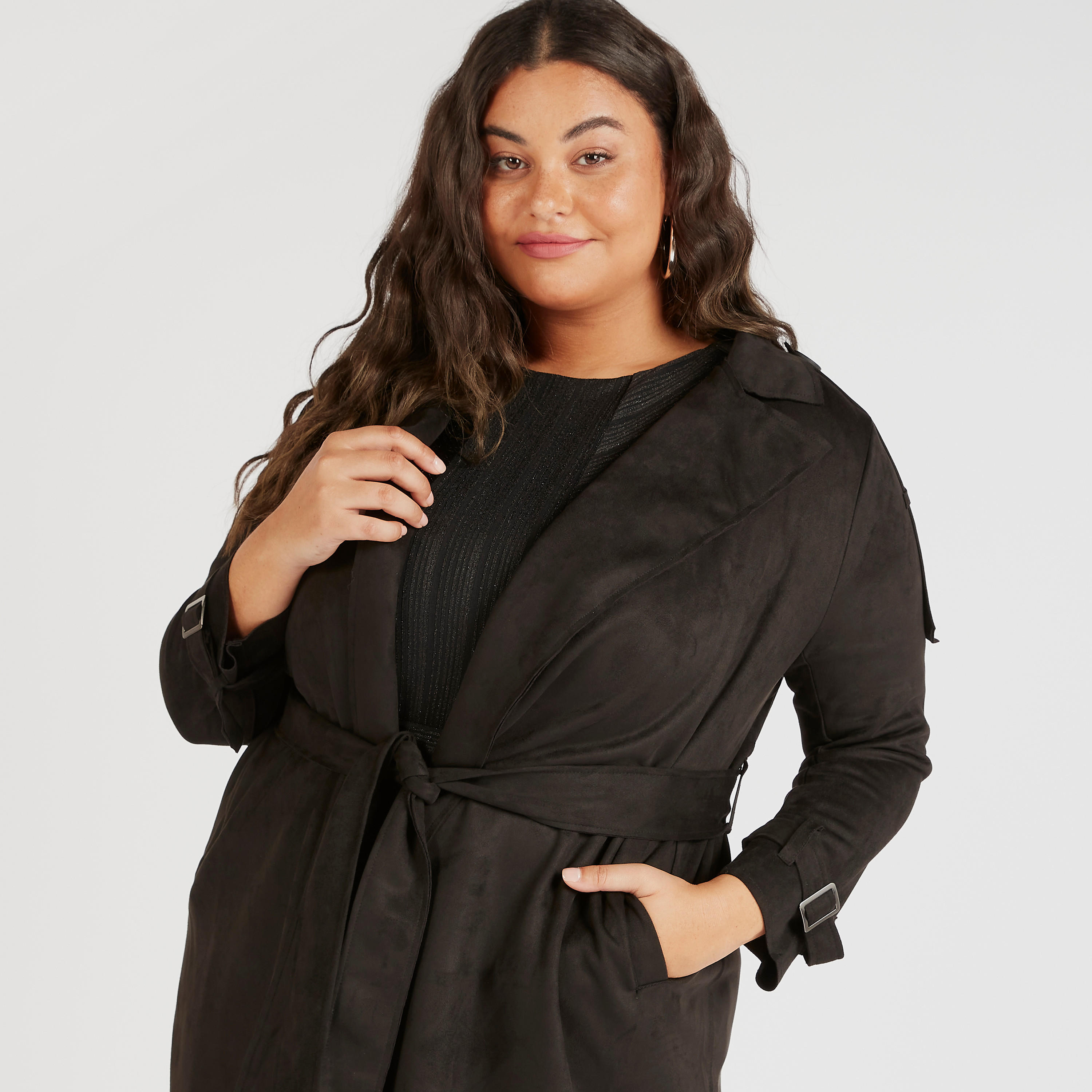 Textured Overcoat with Belt and Long Sleeves-women-clothing-coatsandjackets-coats-image-3