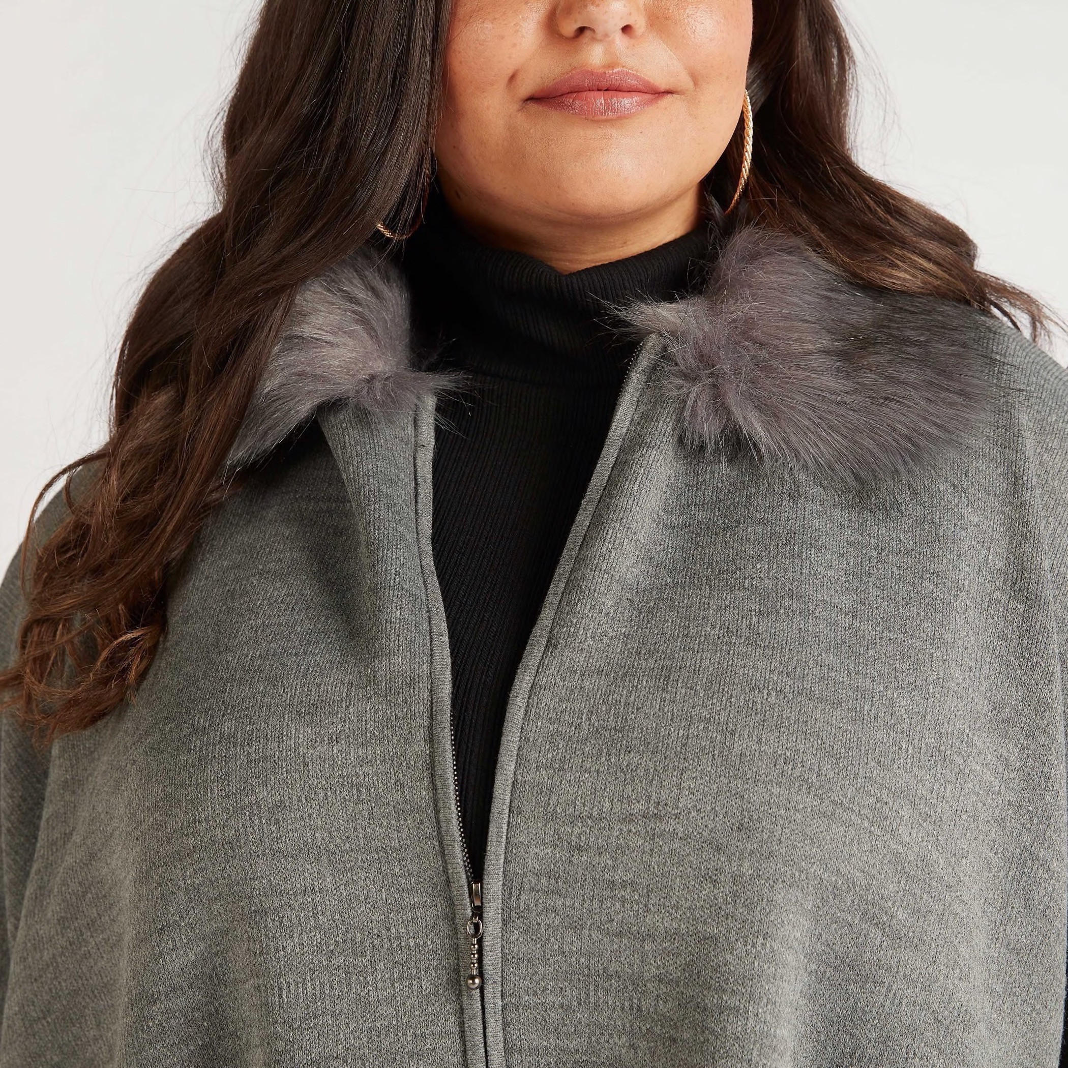 كارديجان بونشو بياقة فرو وسحّاب إغلاق-women-winterwear-cardigansandjumpers-cardigans-image-3